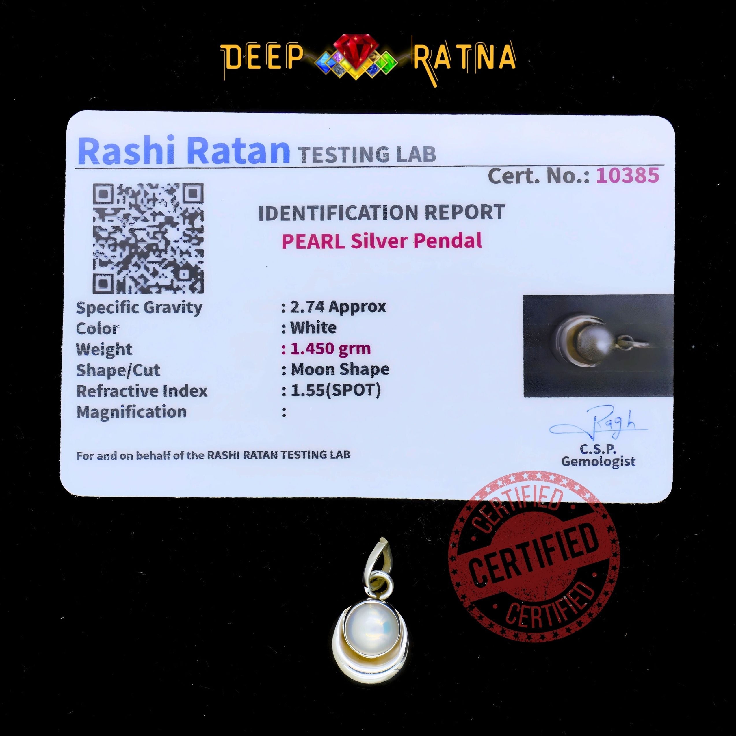 Half Moon Pearl Silver Pendent (1.57 Gram)