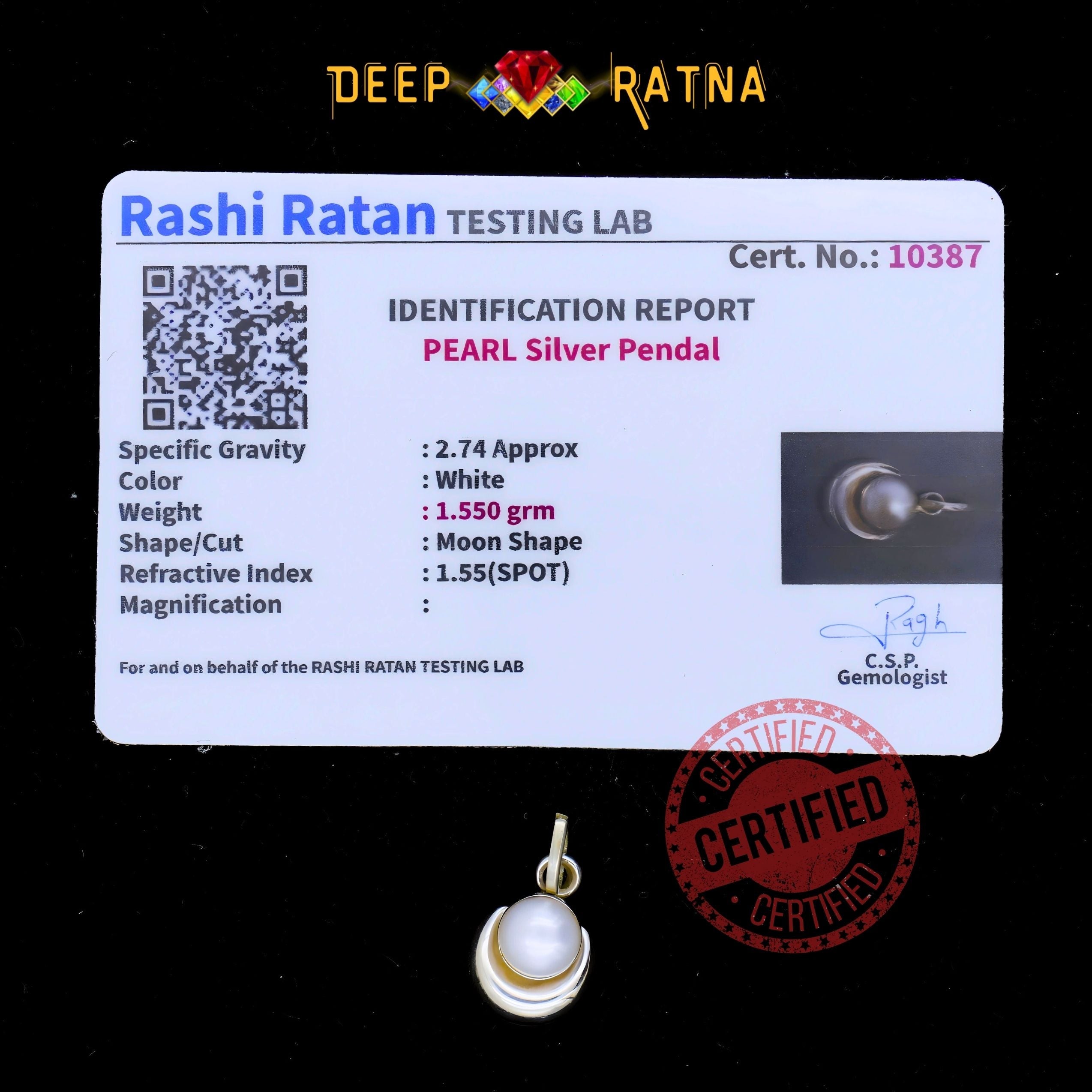 Half Moon Pearl Silver Pendent (1.47 Gram)