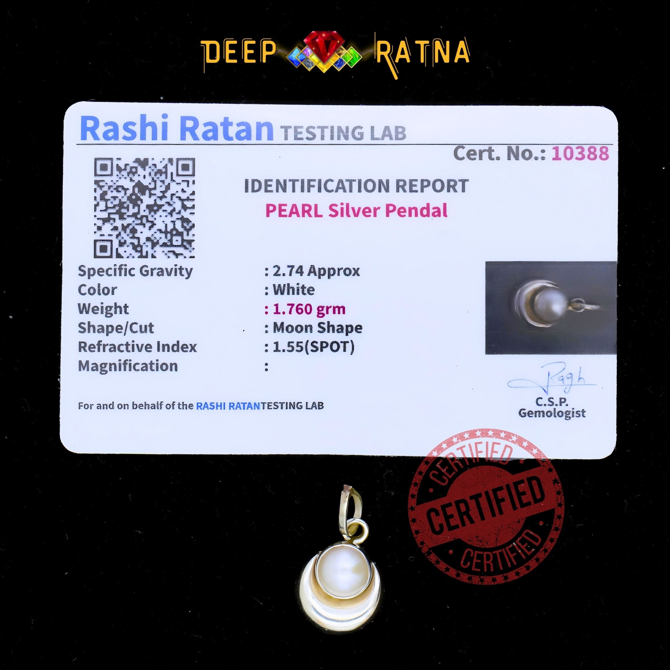 Half Moon Pearl Silver Pendent (1.40 Gram)