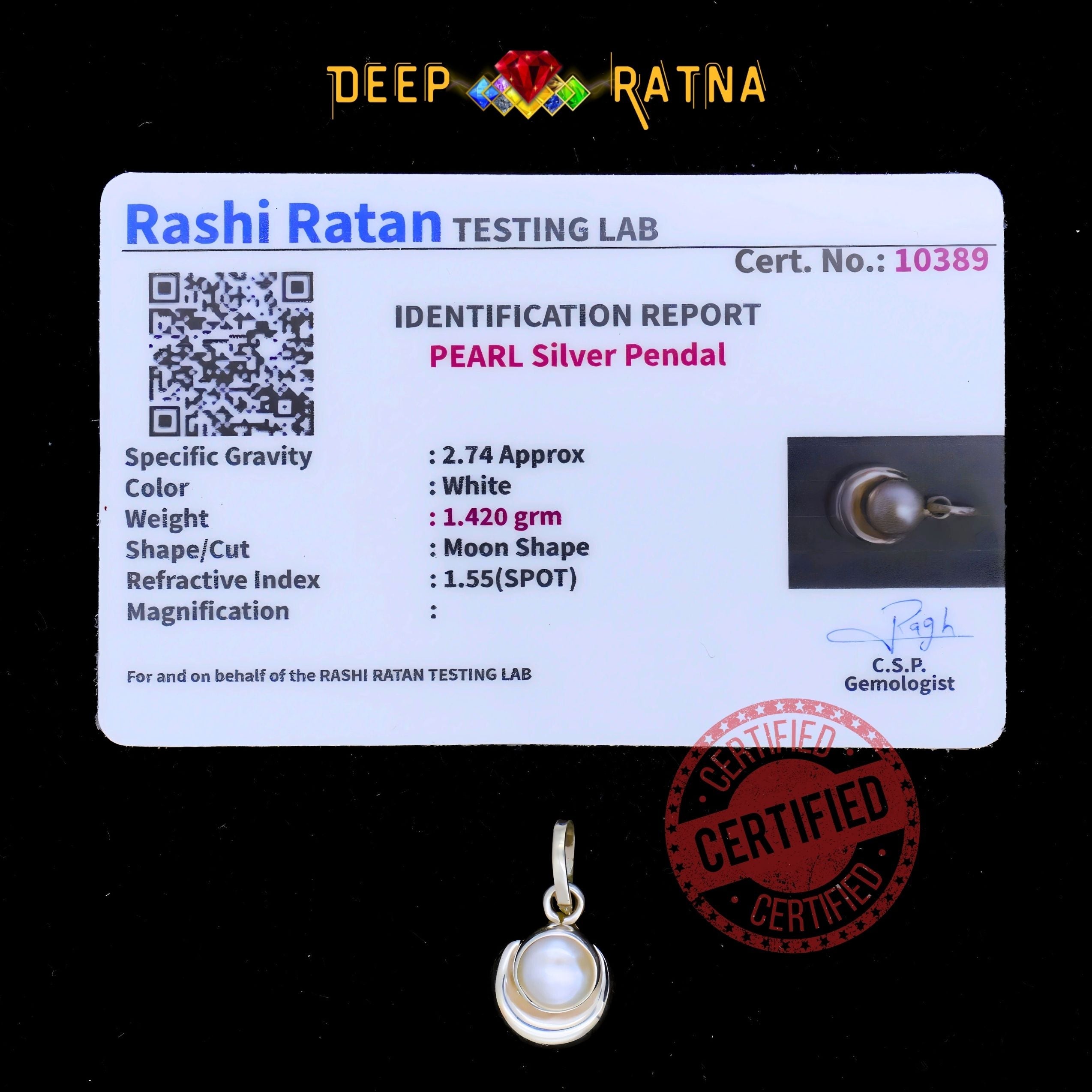 Half Moon Pearl Silver Pendent (1.690 Gram)