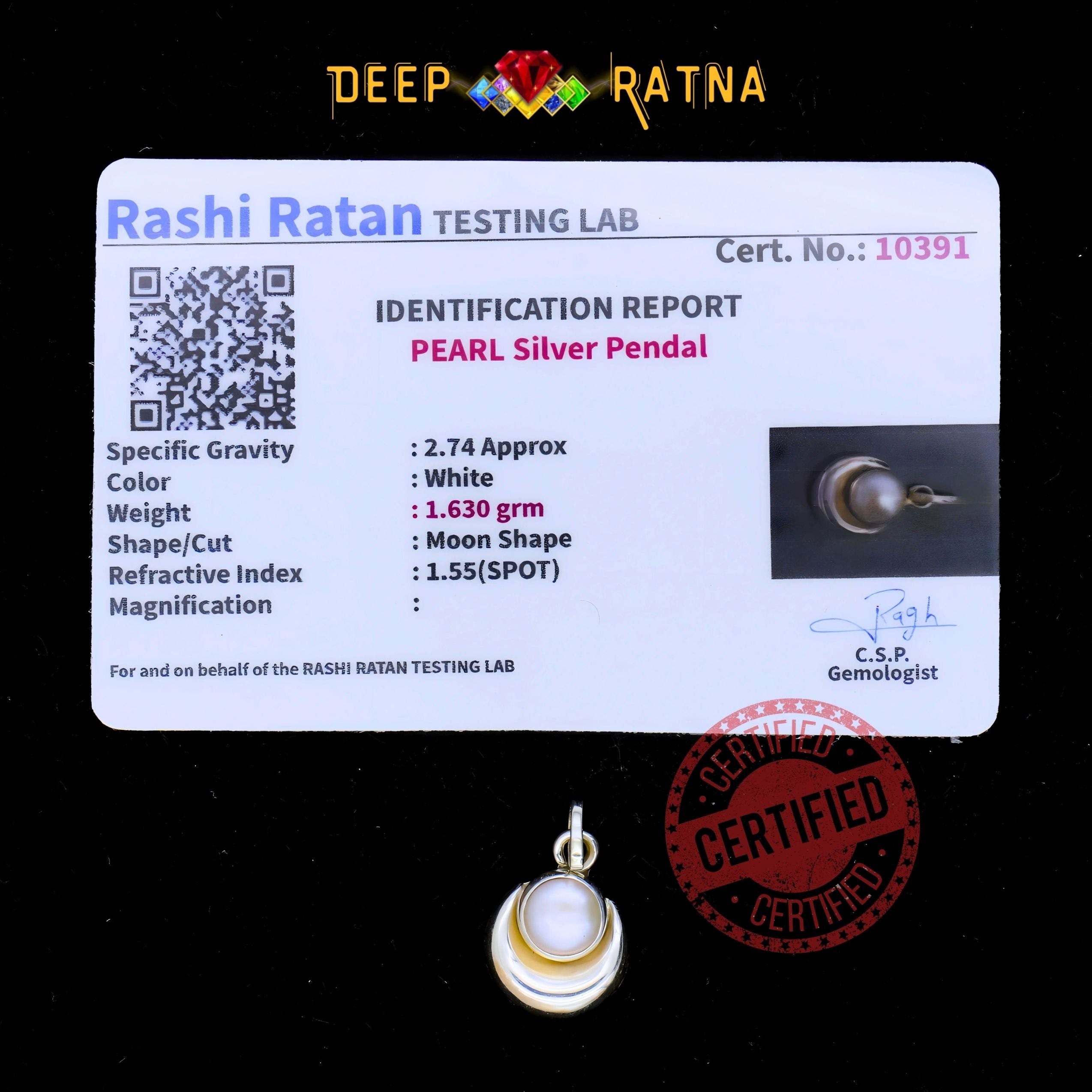 Half Moon Pearl Silver Pendent (1.44 Gram)