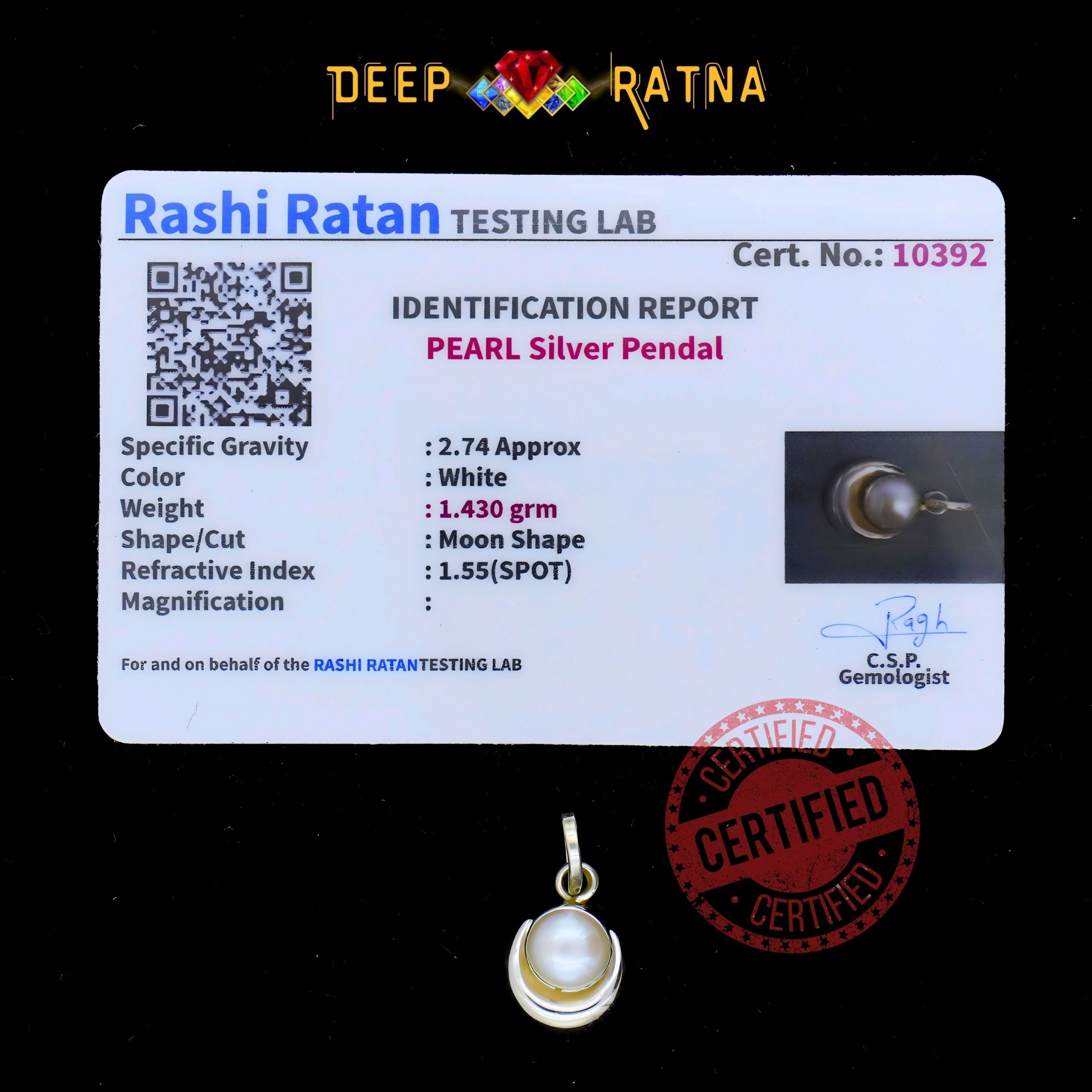 Half Moon Pearl Silver Pendent (1.69 Gram)