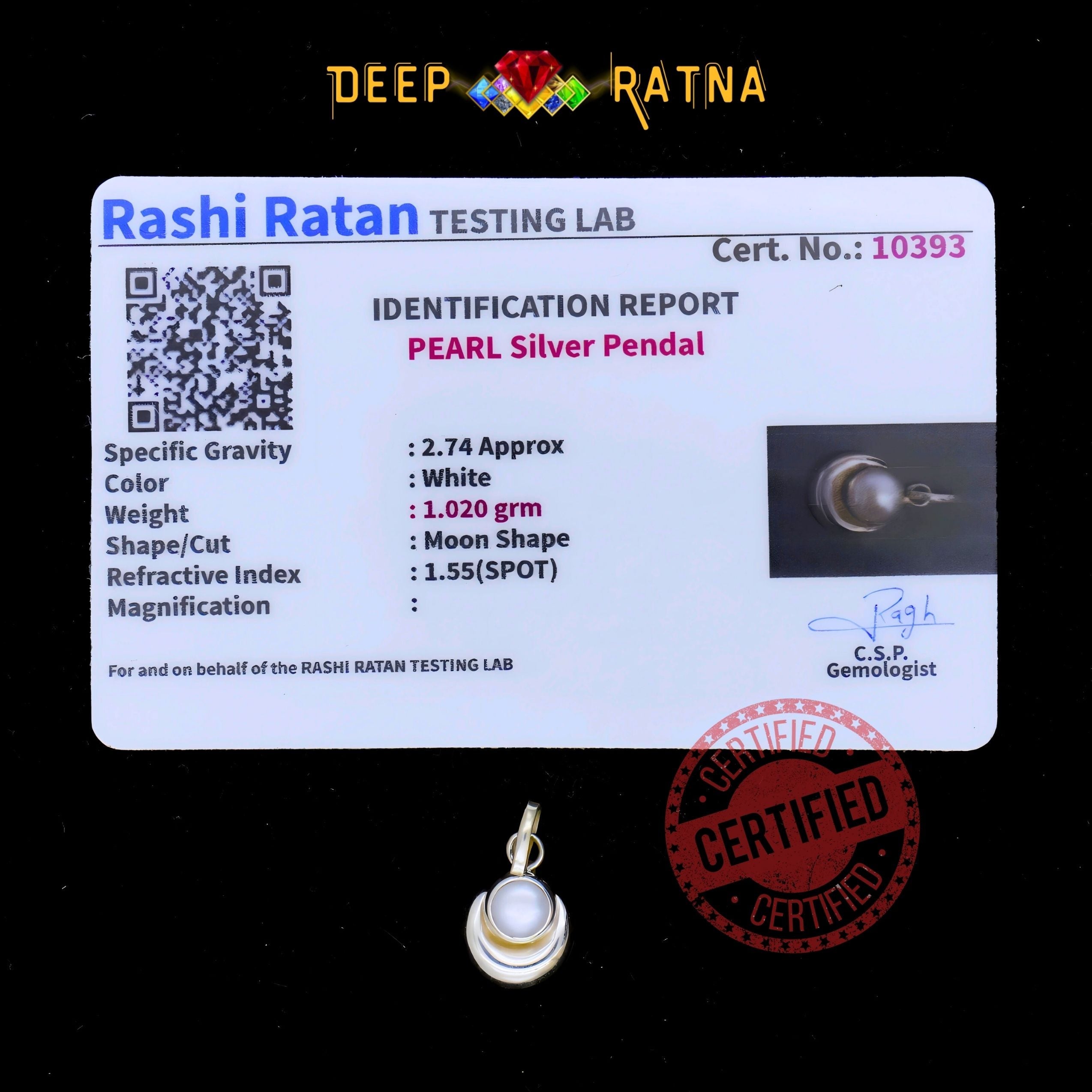 Half Moon Pearl Silver Pendent (1.93 Gram)