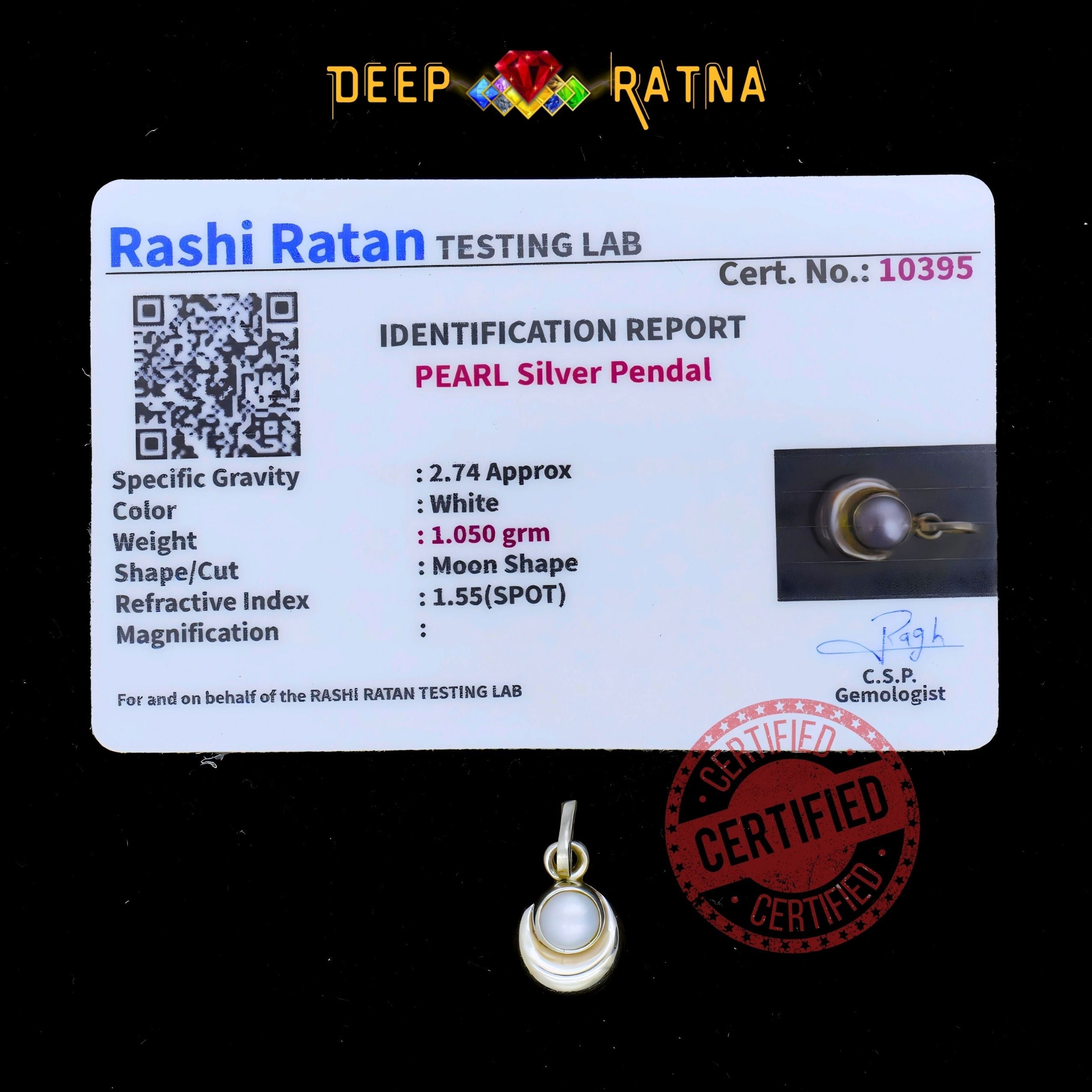 Half Moon Pearl Silver Pendent (1.87 Gram)