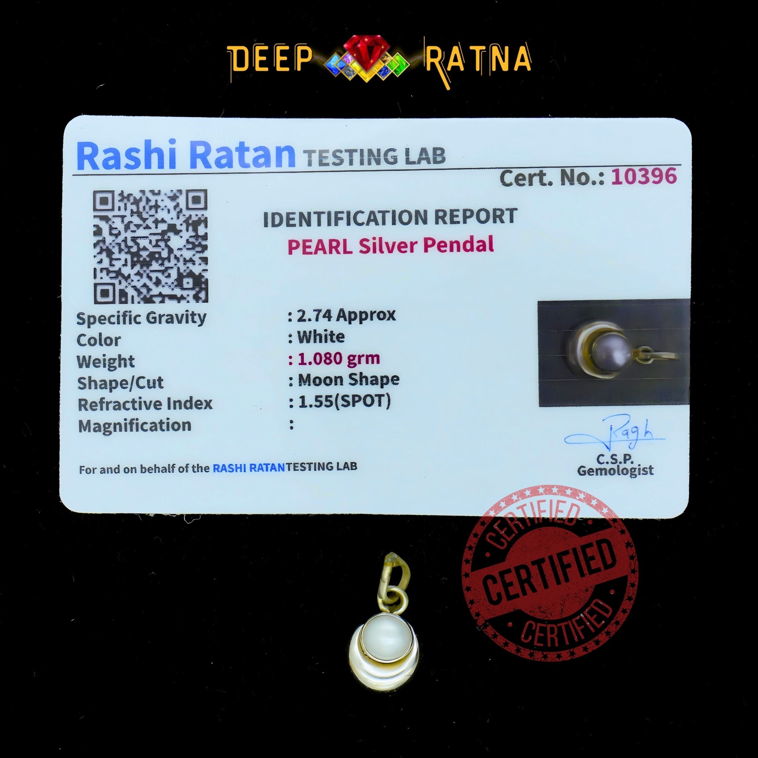 Half Moon Pearl Silver Pendent (1.84 Gram)