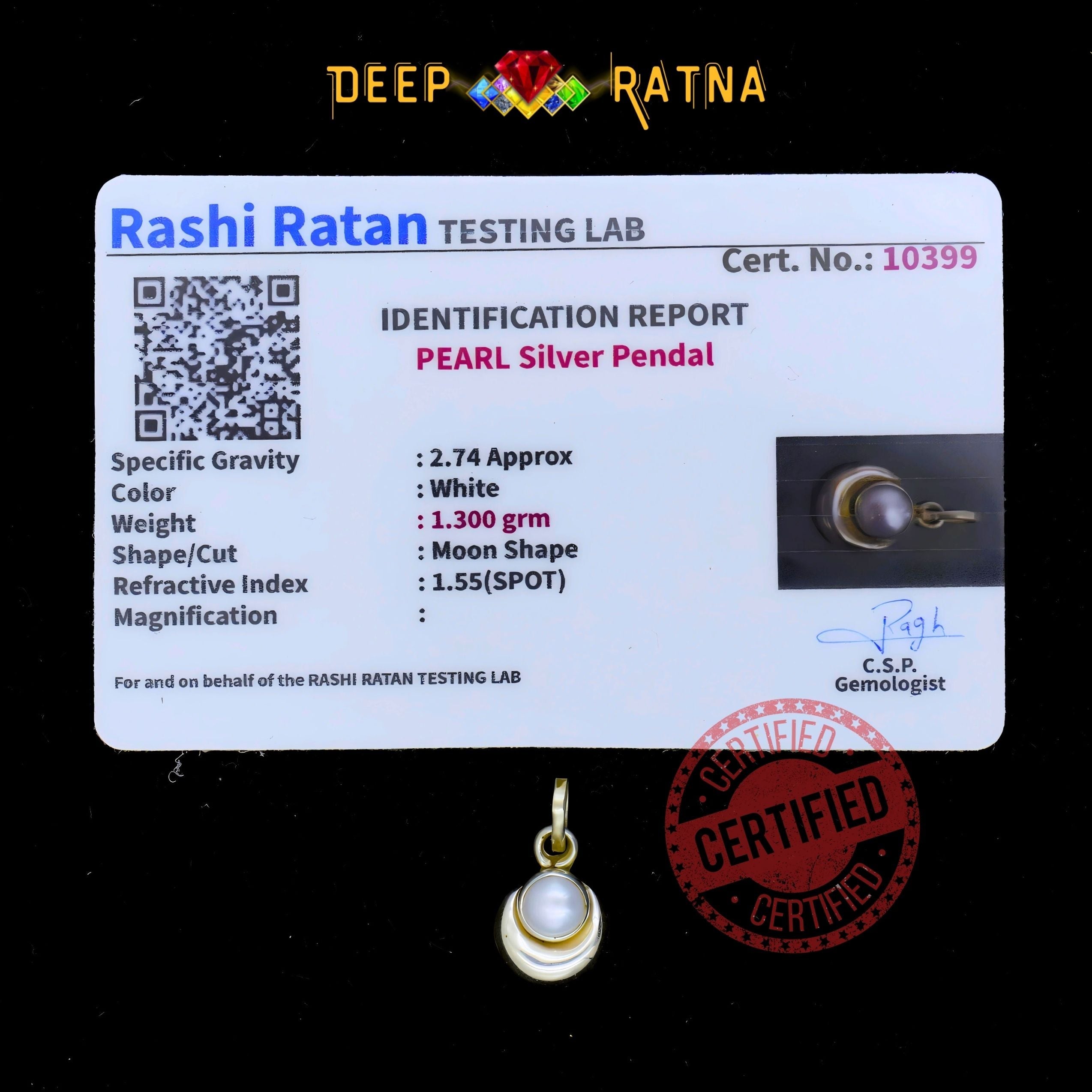 Half Moon Pearl Silver Pendent (1.79 Gram)