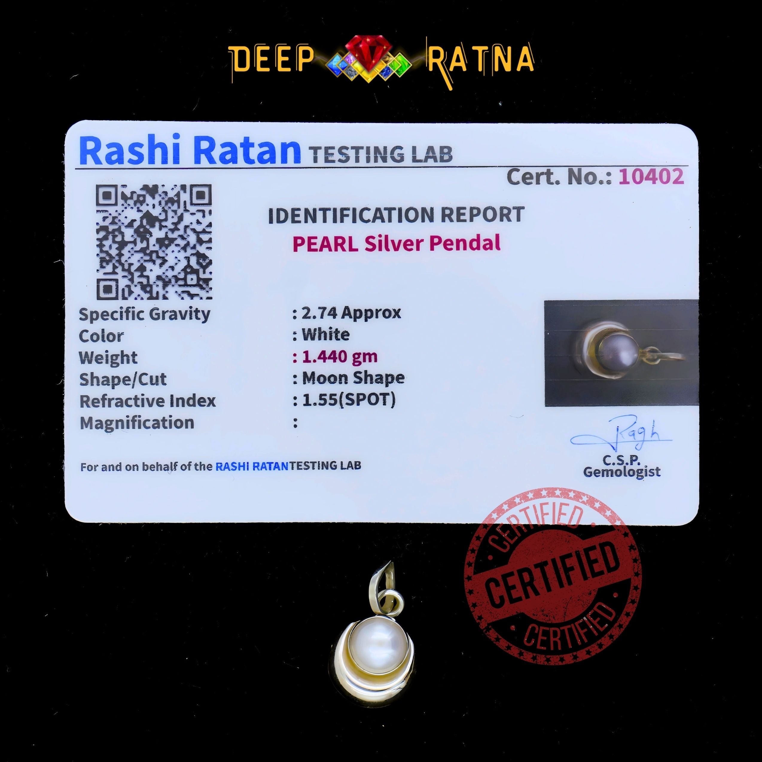 Half Moon Pearl Silver Pendent (1.63 Gram)