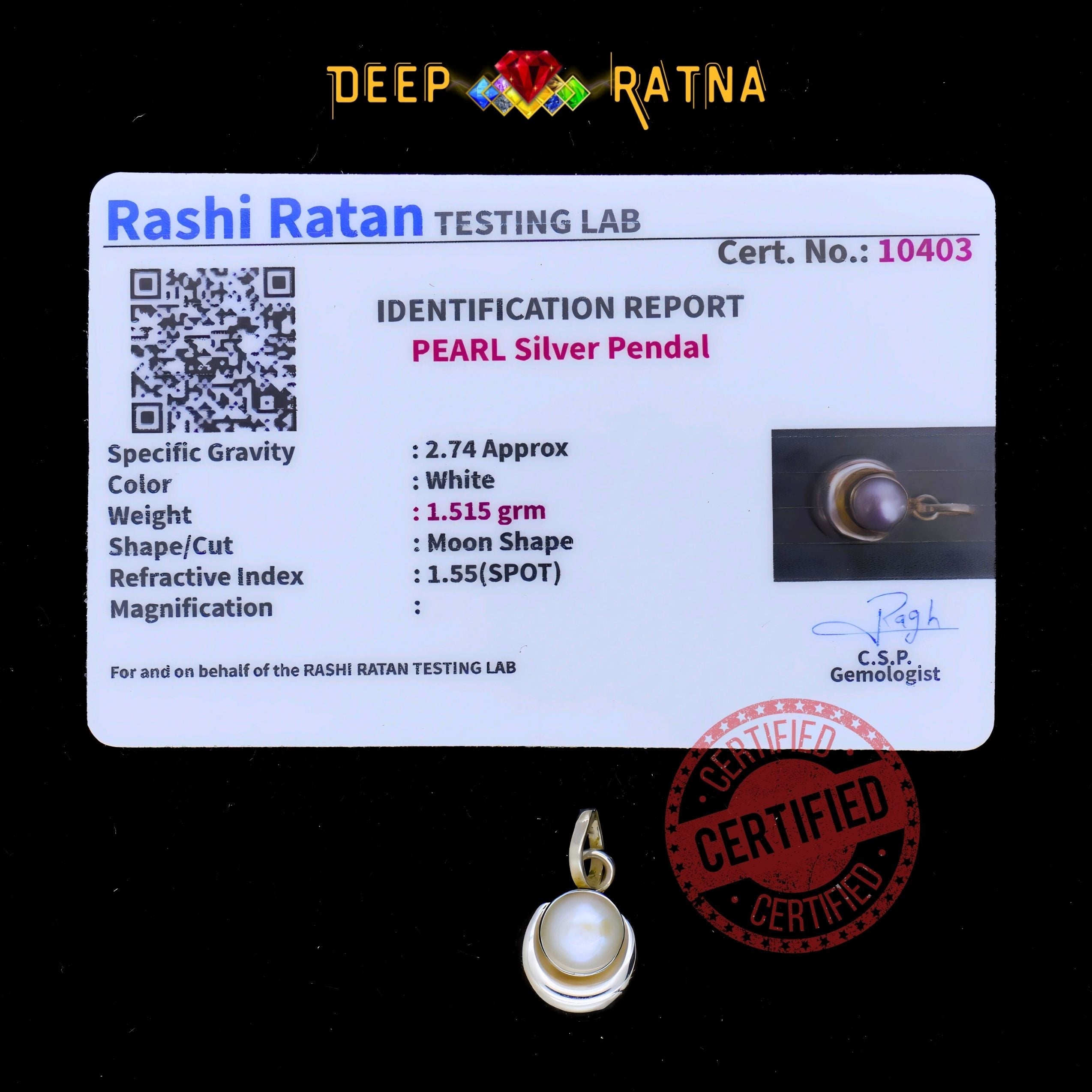 Half Moon Pearl Silver Pendent (1.49 Gram)