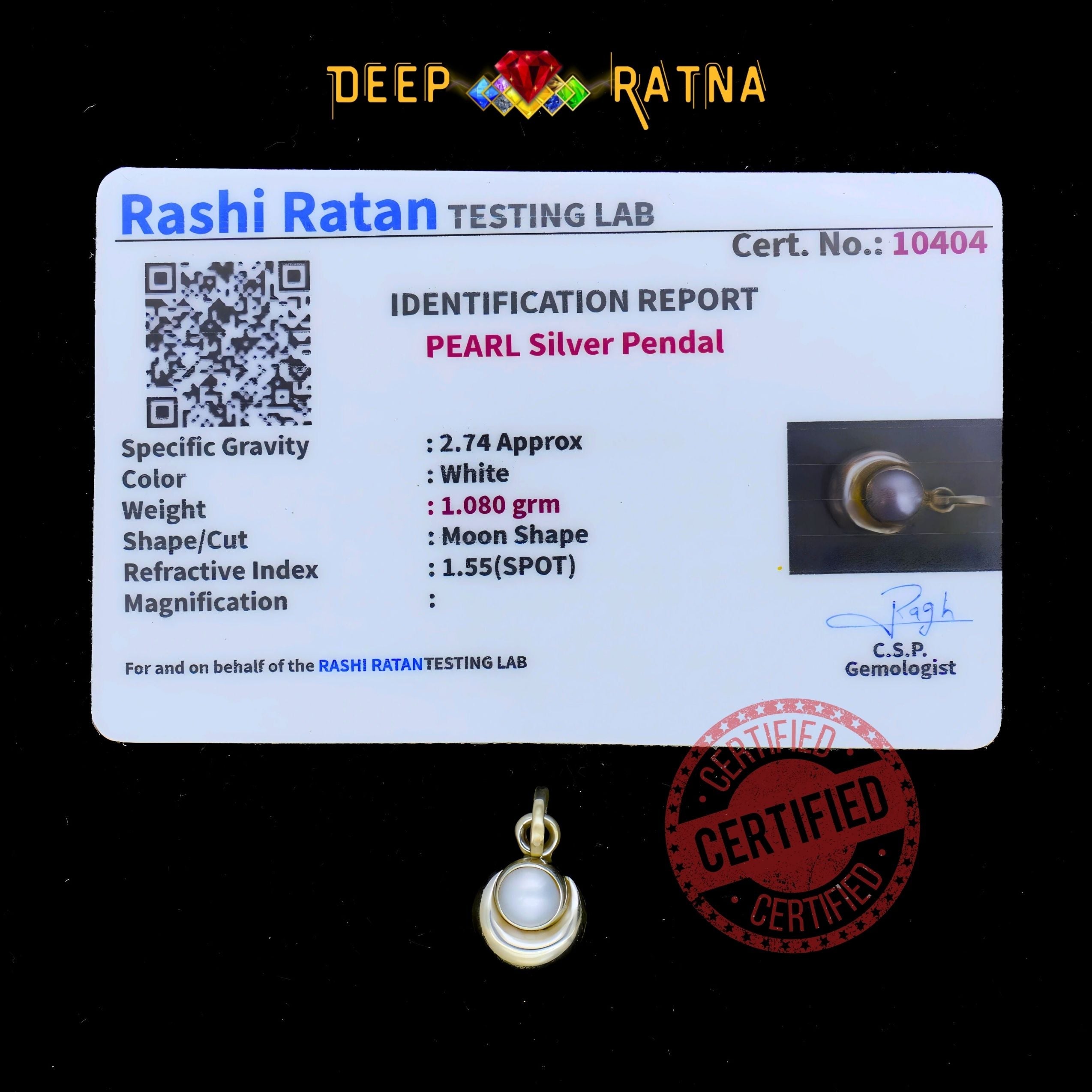 Half Moon Pearl Silver Pendent (1.82 Gram)