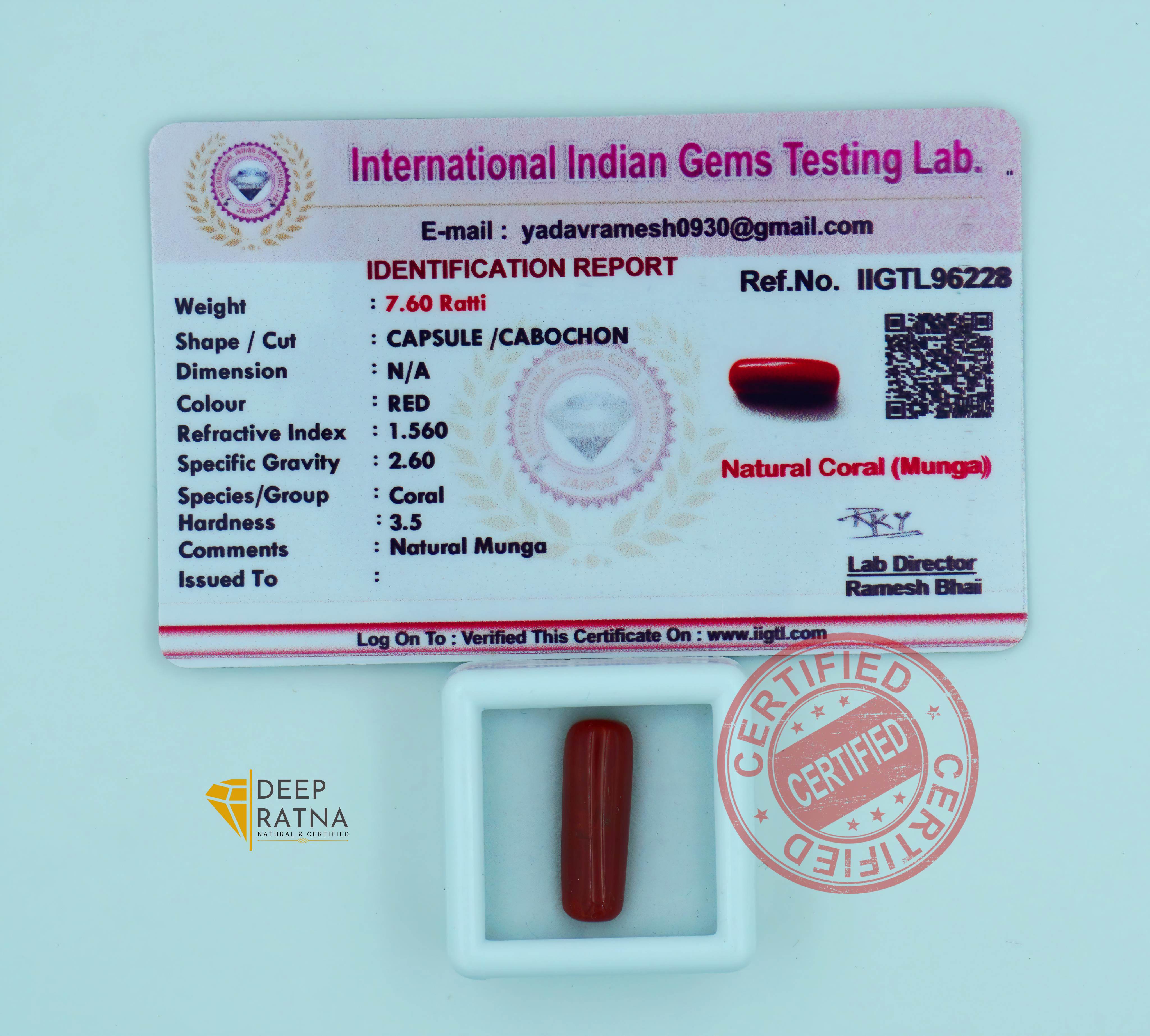 Red Coral 6.91 Carat (Italian)