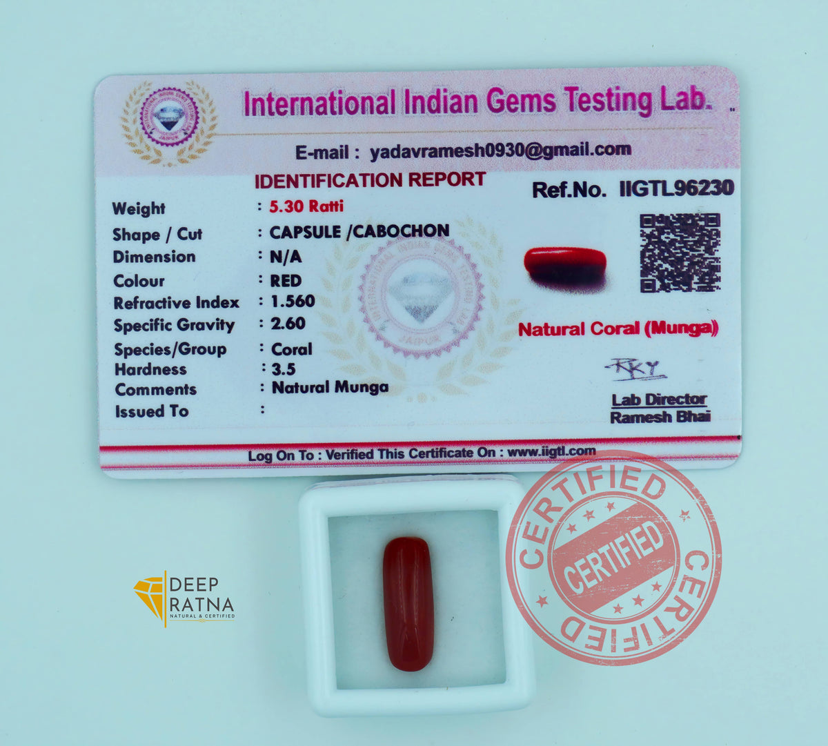 Red Coral 4.80 Carat (5.30 Ratti) Italian