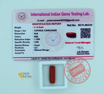 Red Coral 5.55 Carat (6.10 Ratti) Italian