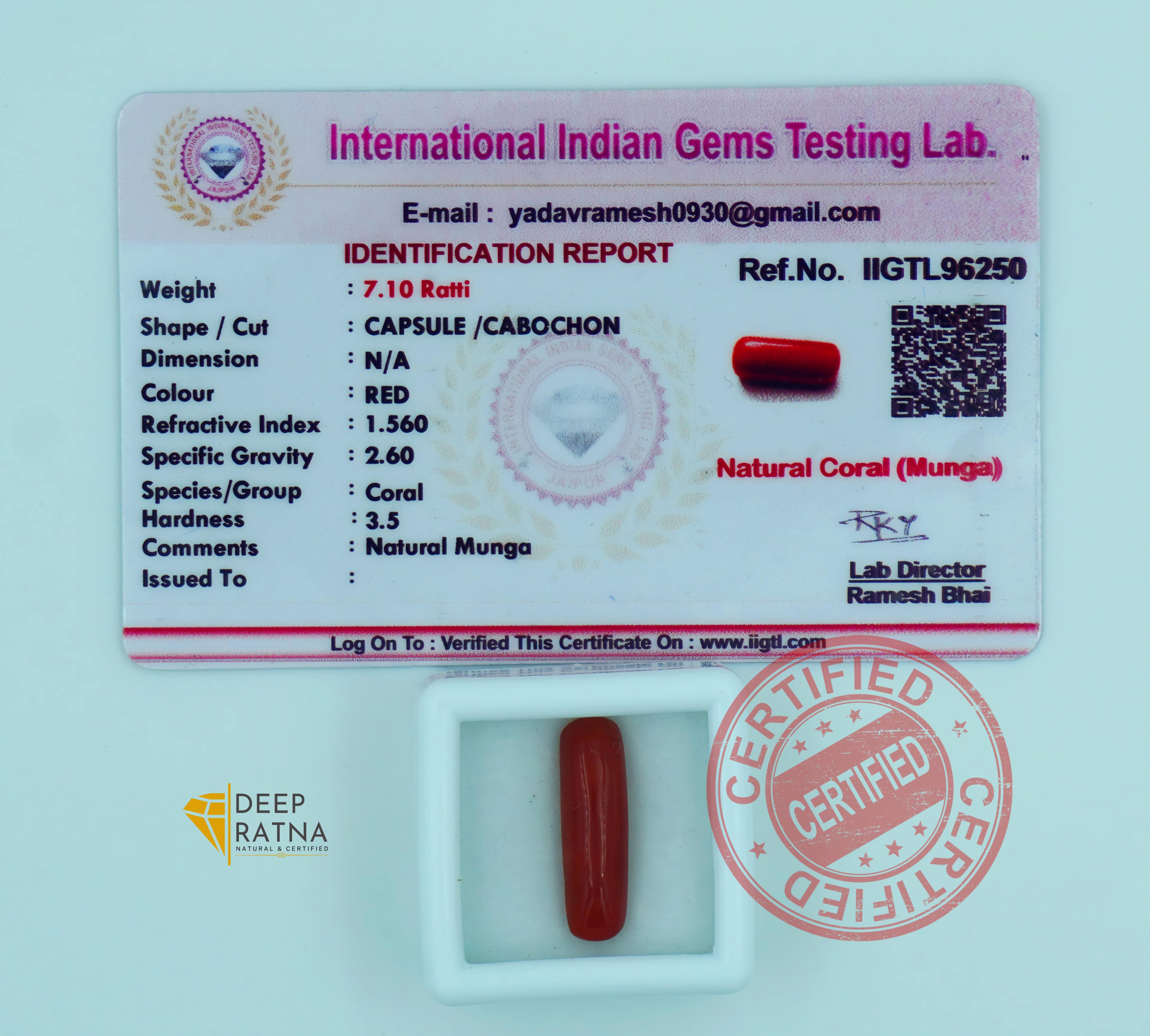 Red Coral 6.45 Carat (Italian)