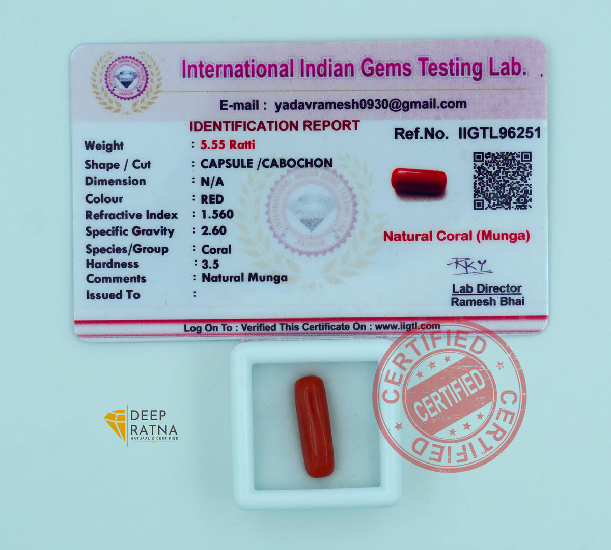 Red Coral 5.05 Carat (5.55 Ratti) Italian