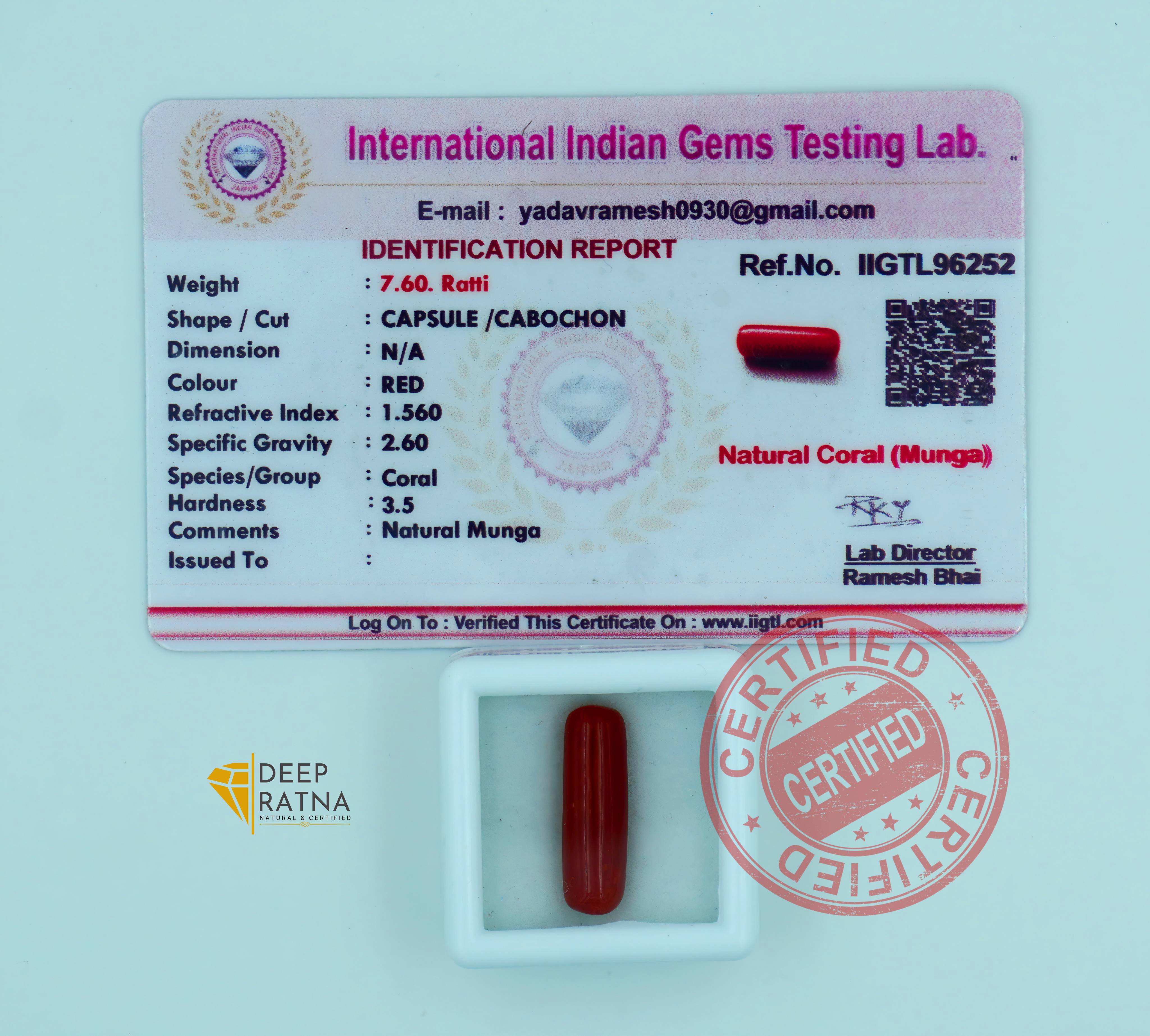 Red Coral 6.90 Carat (Italian)