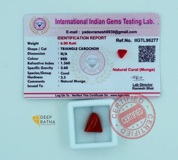 Red Coral 5.45 Carat (6 Ratti) Certified