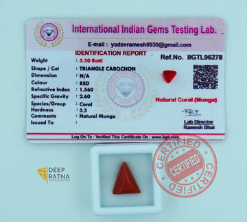 Red Coral 5 Carat (5.50 Ratti) Certified A