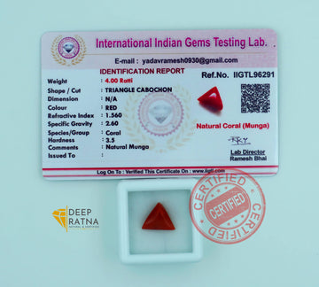 Red Coral 3.65 Carat (4 Ratti) Certified B