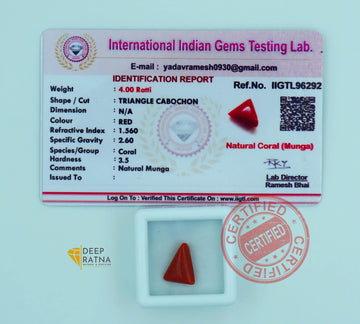 Red Coral 3.65 Carat (4 Ratti) Certified A