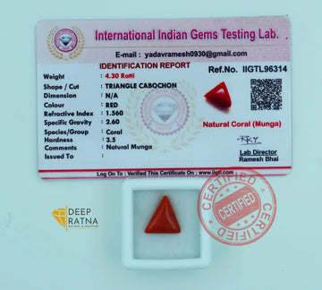 Red Coral 3.90 Carat (4.30 Ratti) Certified A