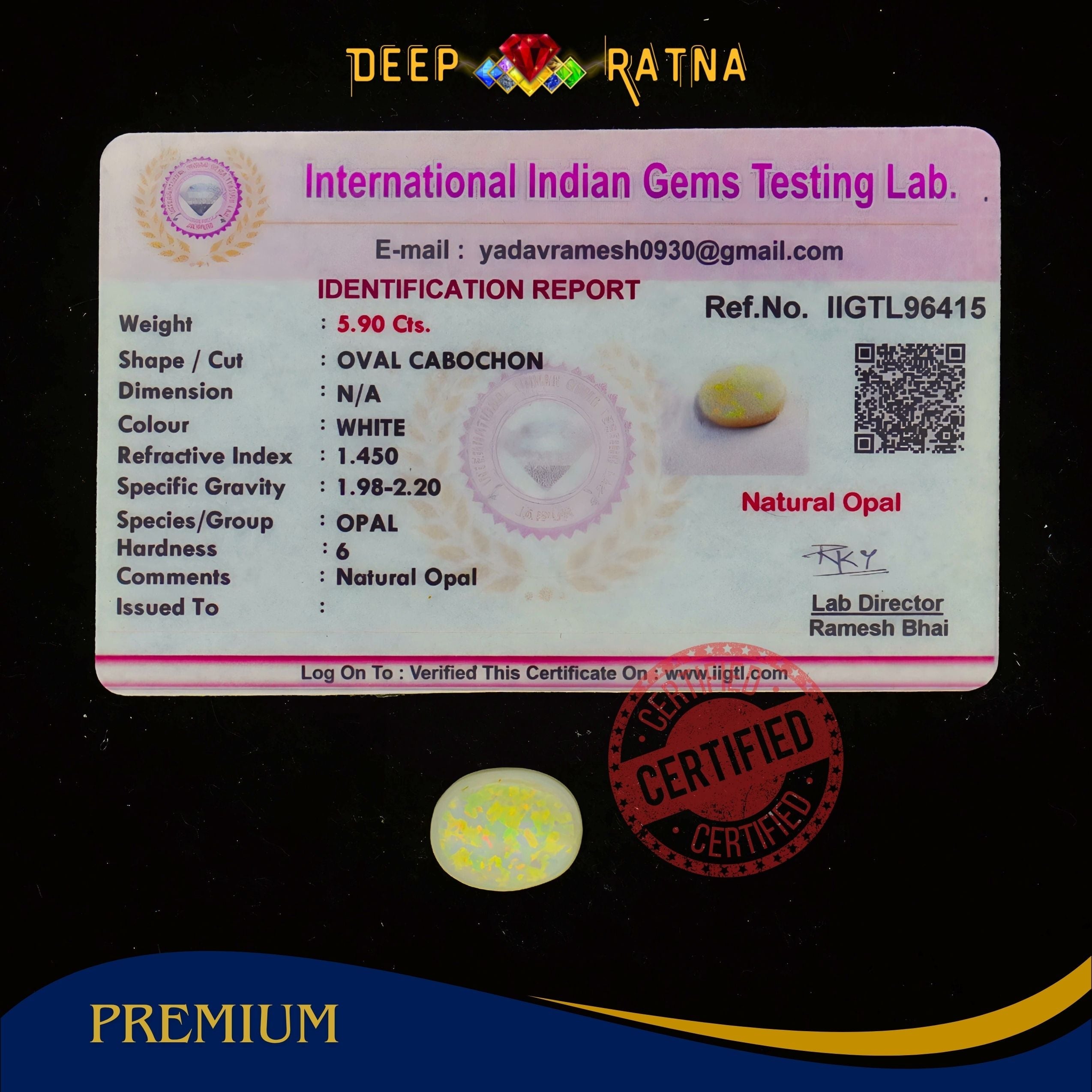 Single Fire Opal 5.90 Carat (Doublet)