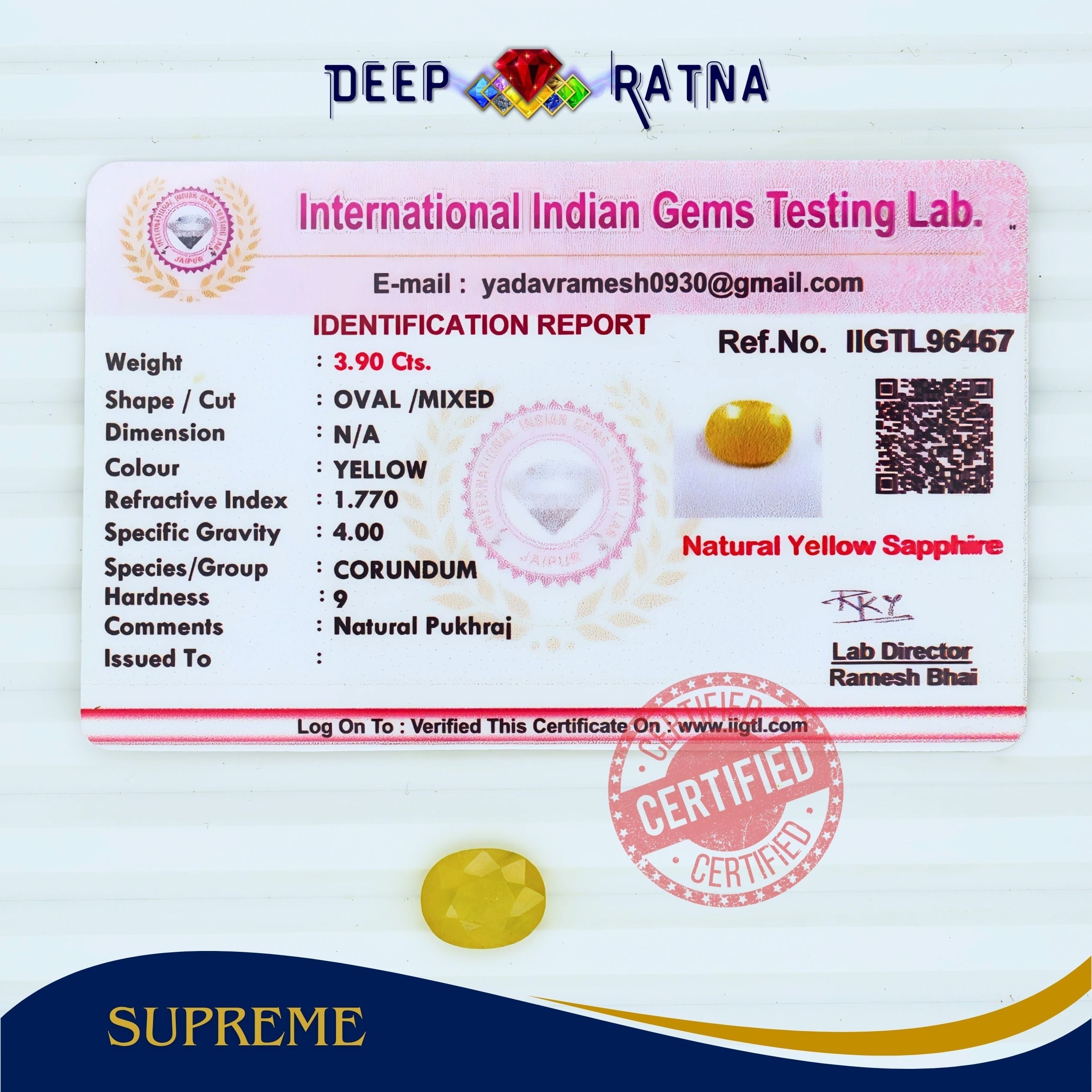 Yellow Sapphire 3.90 Carat (Thailand)