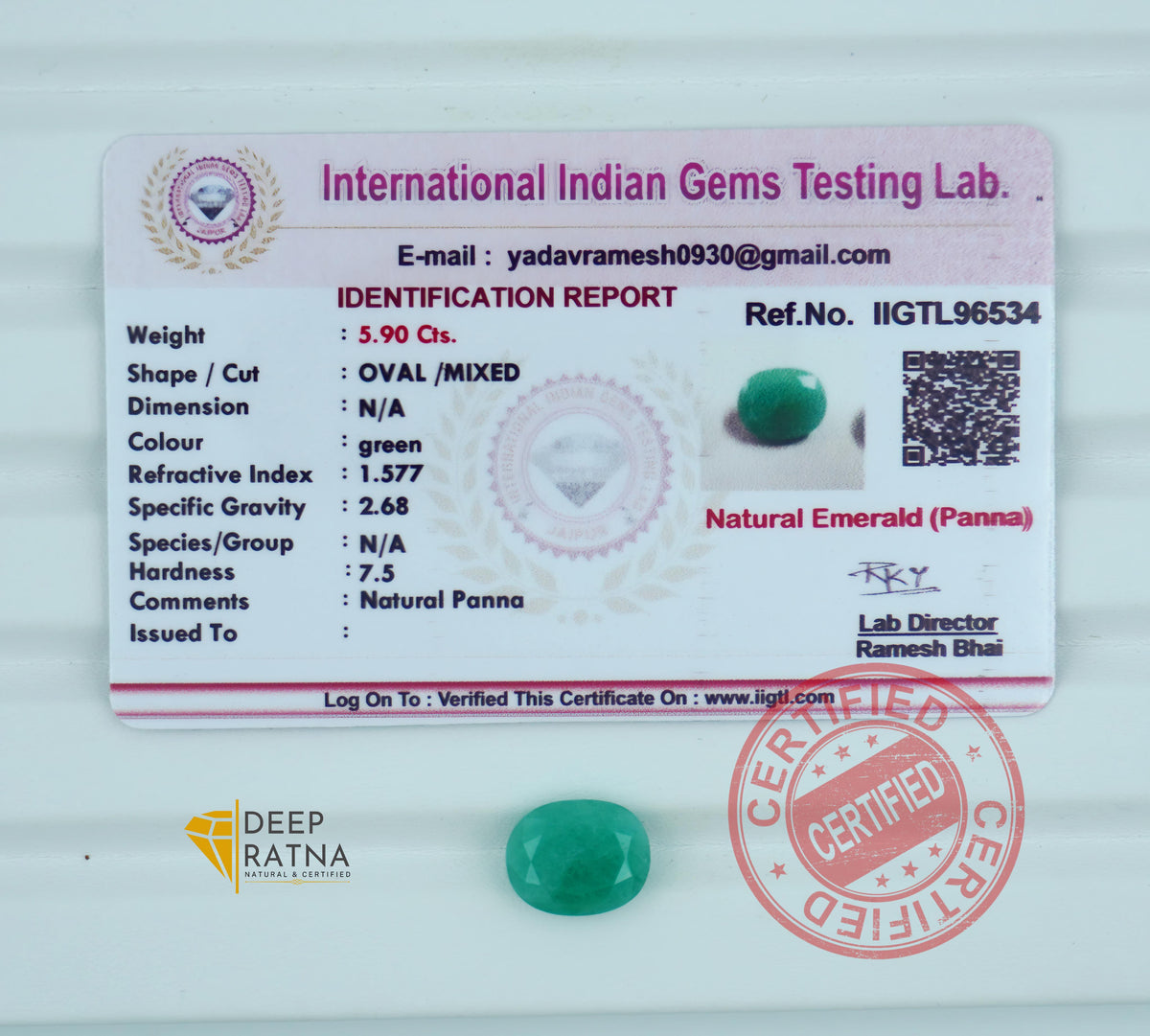 Emerald 5.90 Carat (6.49 Ratti) Brazil Prime