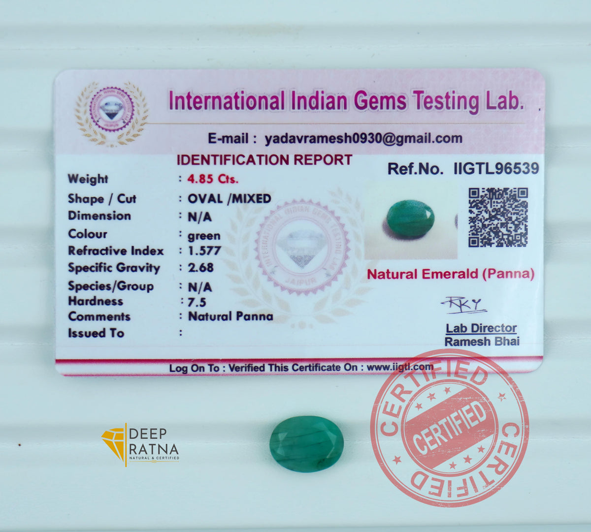 Emerald 4.85 Carat (5.33 Ratti) Brazil Prime