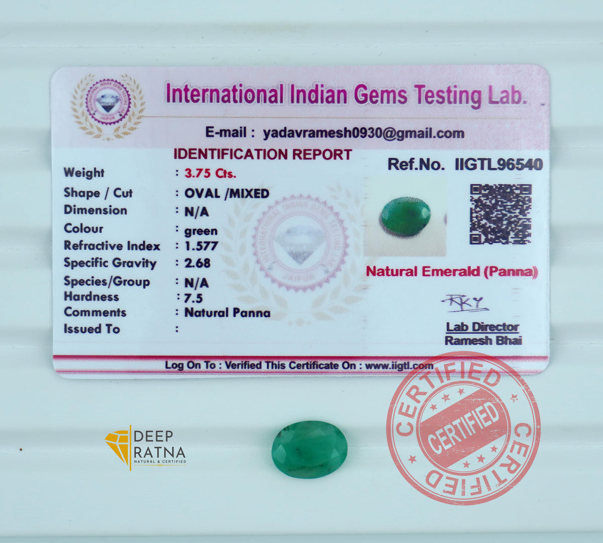 Emerald 3.75 Carat (4.12 Ratti) Brazil Prime
