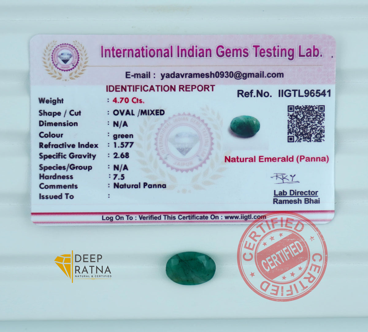 Emerald 4.70 Carat (5.17 Ratti) Brazil Premium