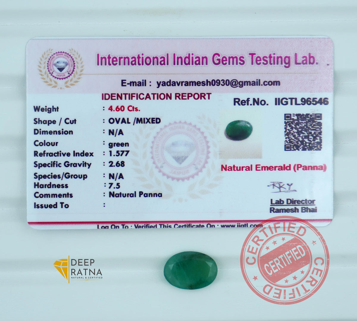Emerald 4.60 Carat (5.06 Ratti) Brazil Premium