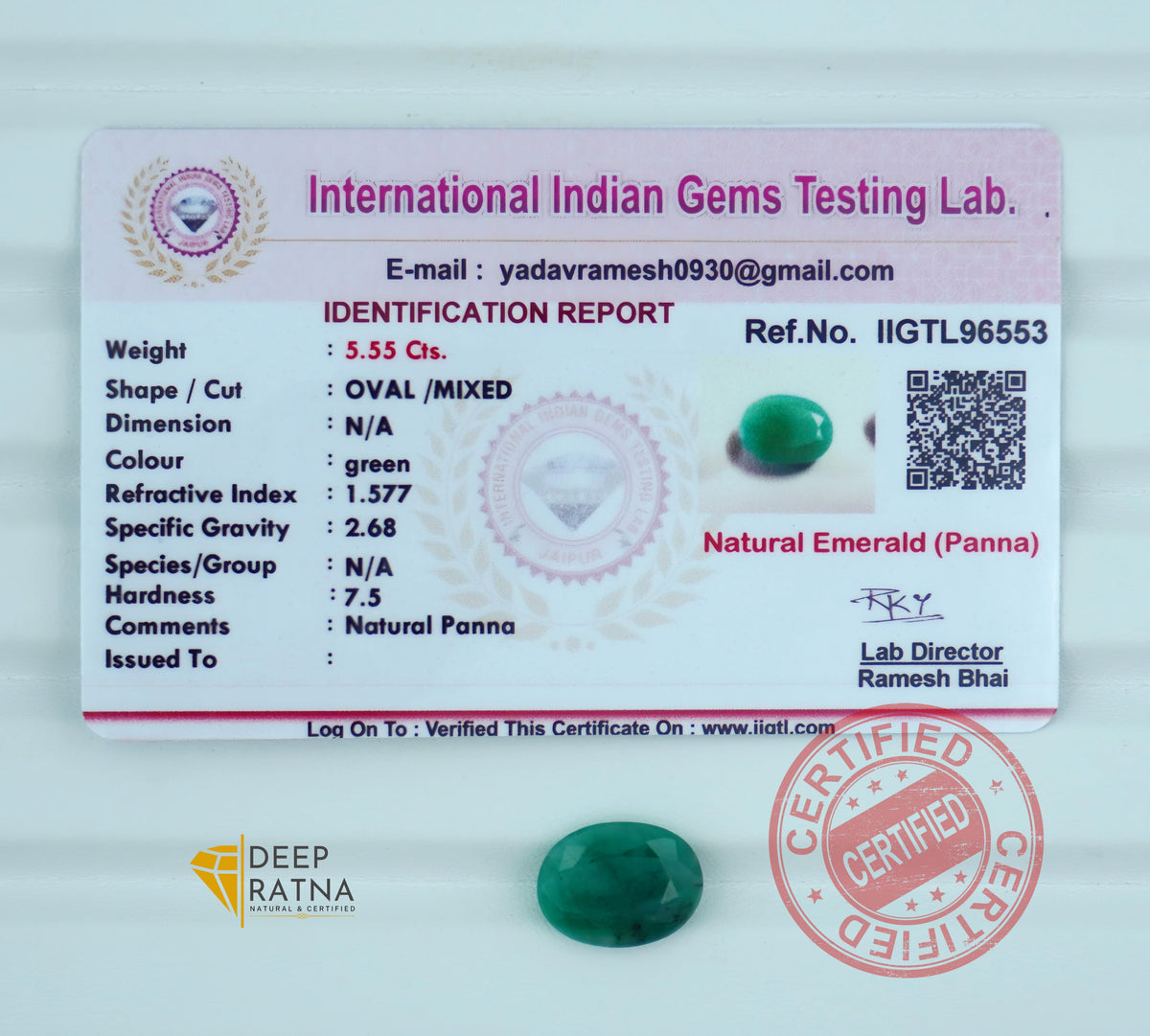Emerald 5.55 Carat (6.10 Ratti) Brazil Premium