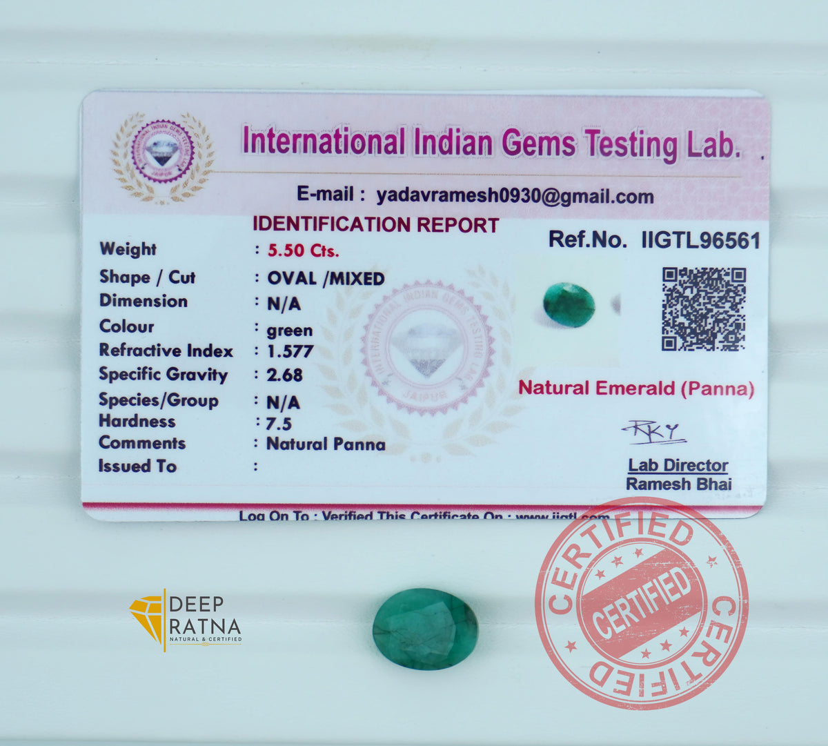 Emerald 5.50 Carat (6.05 Ratti) Brazil Premium