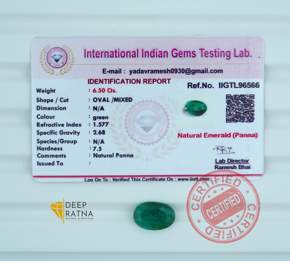 Emerald 6.50 Carat (7.15 Ratti) Brazil Premium