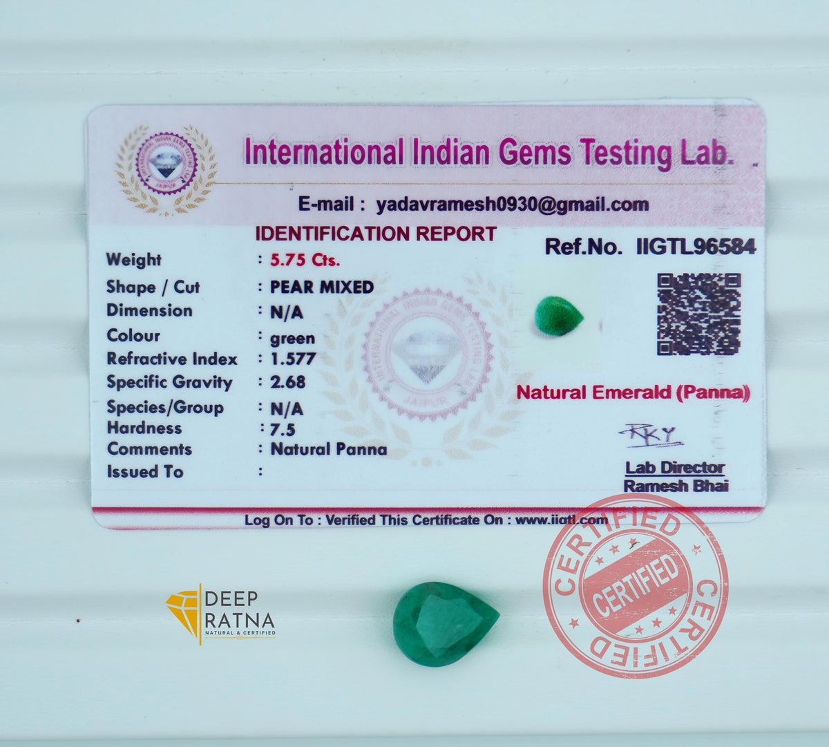 Emerald 5.75 Carat (6.32 Ratti) Brazil Prime