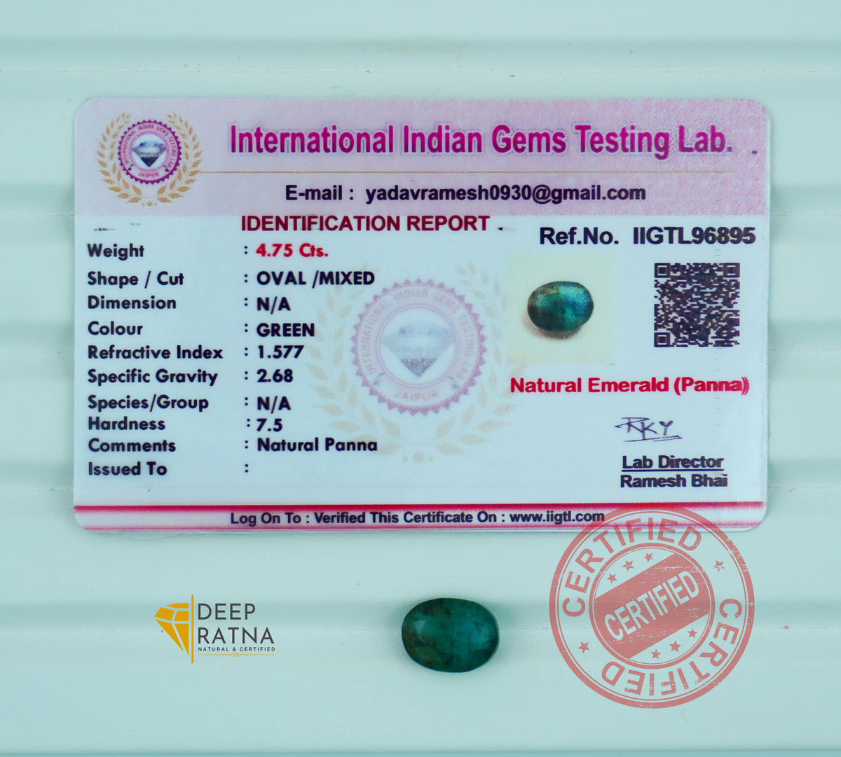 Emerald 4.75 Carat (5.22 Ratti) Zambia Premium