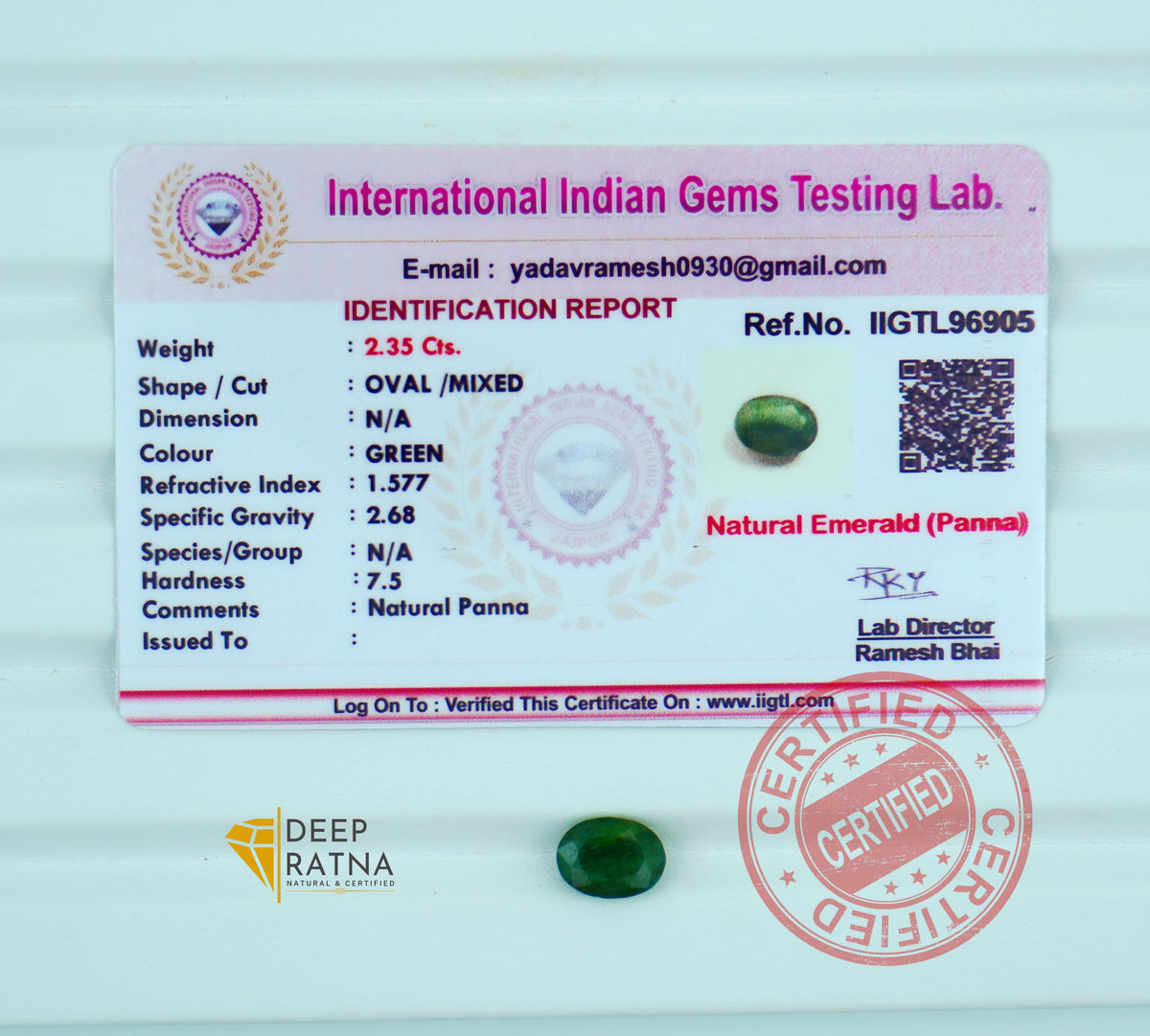 Emerald 2.35 Carat (2.58 Ratti) Zambia Premium