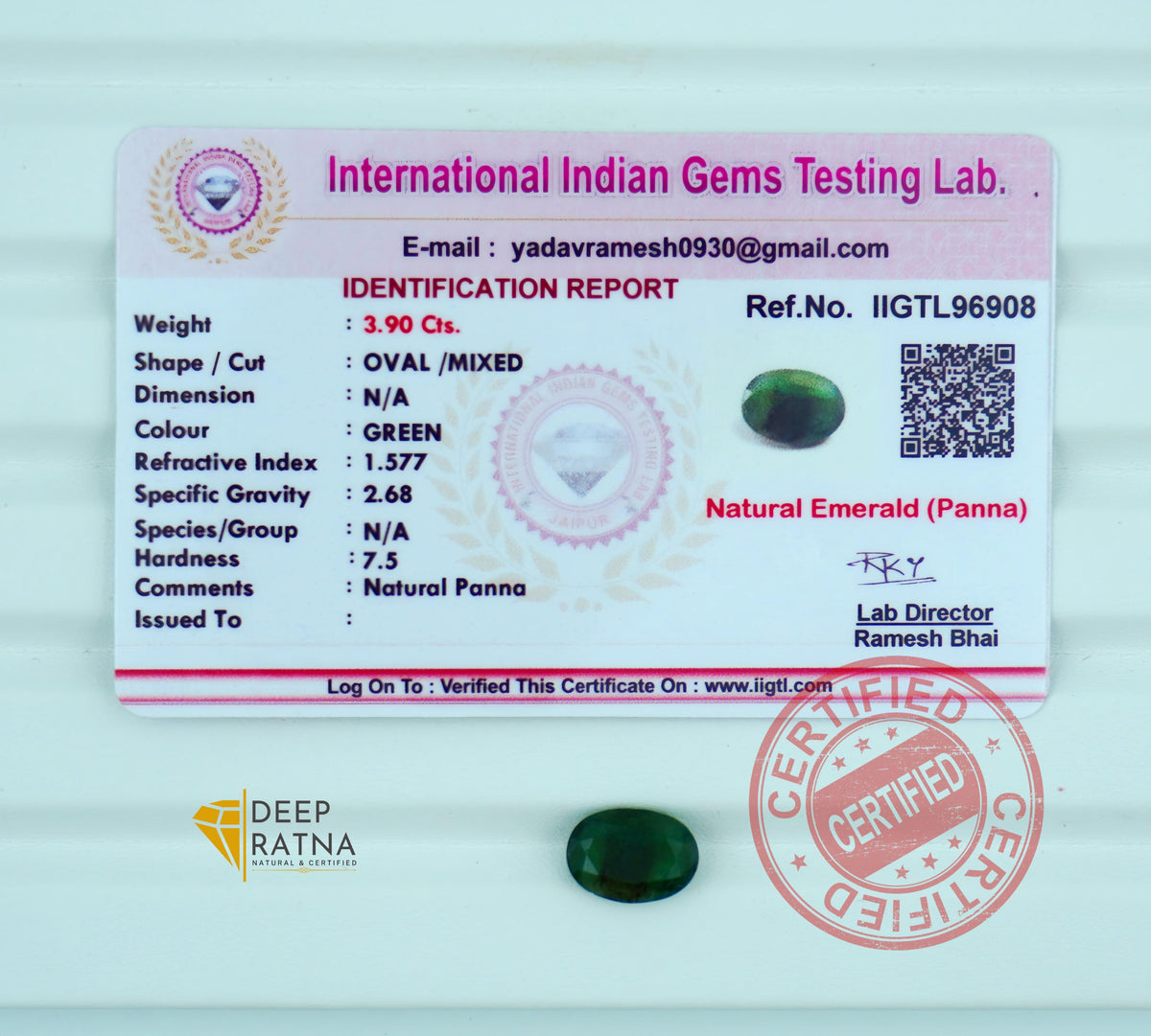 Emerald 3.90 Carat (4.29 Ratti) Zambia Premium