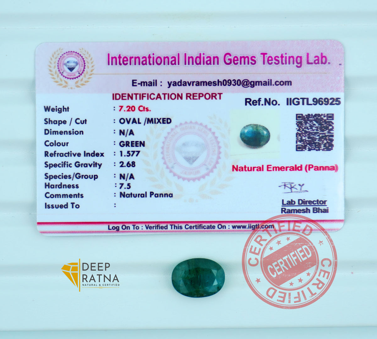 Emerald 7.20 Carat (7.92 Ratti) Zambia Premium
