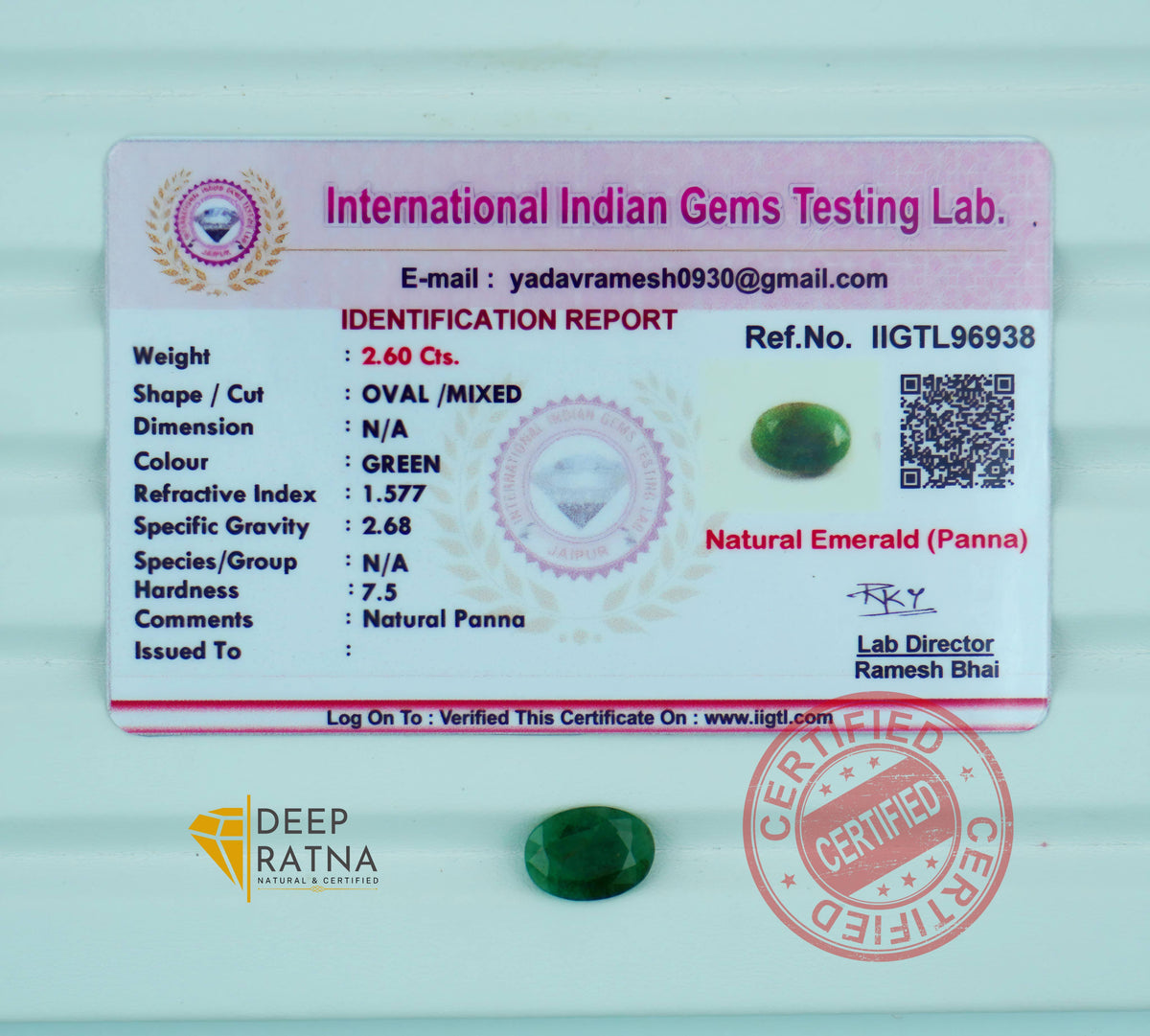 Emerald 2.60 Carat (2.86 Ratti) Zambia Premium