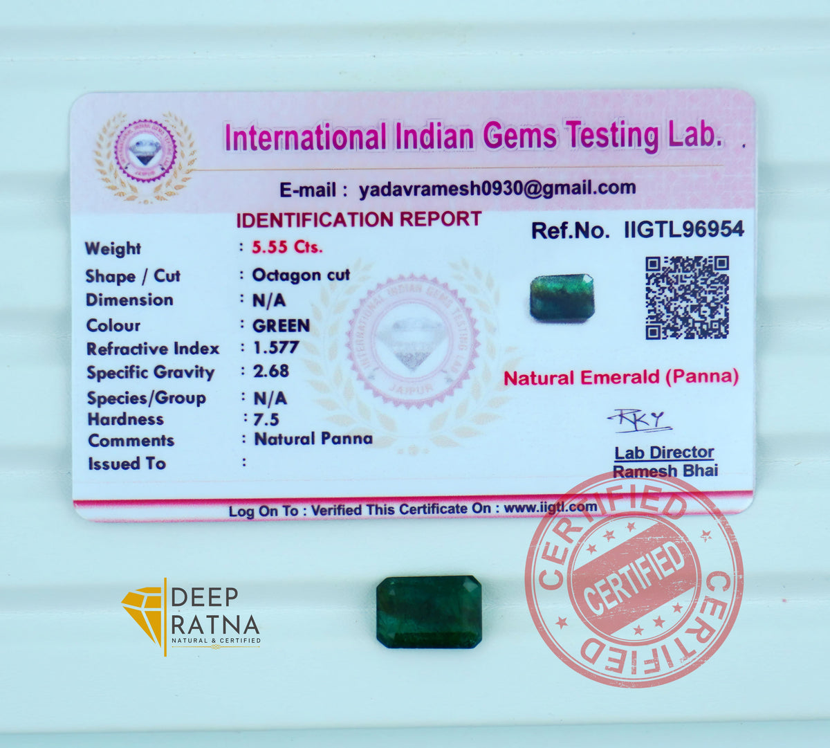 Emerald 5.55 Carat (6.10 Ratti) Zambia Premium