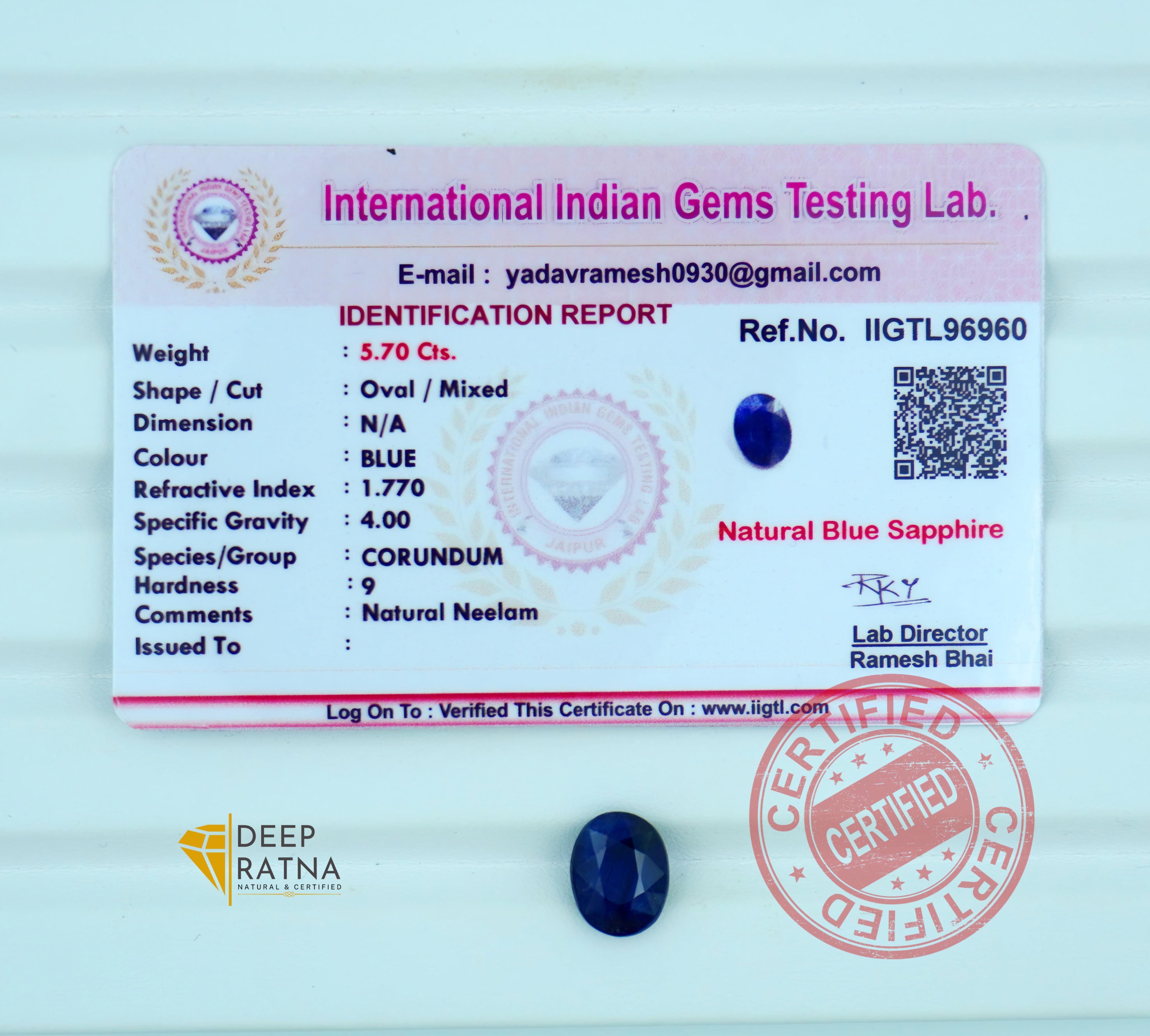 Blue Sapphire 5.70 Carat (Thailand) Exclusive