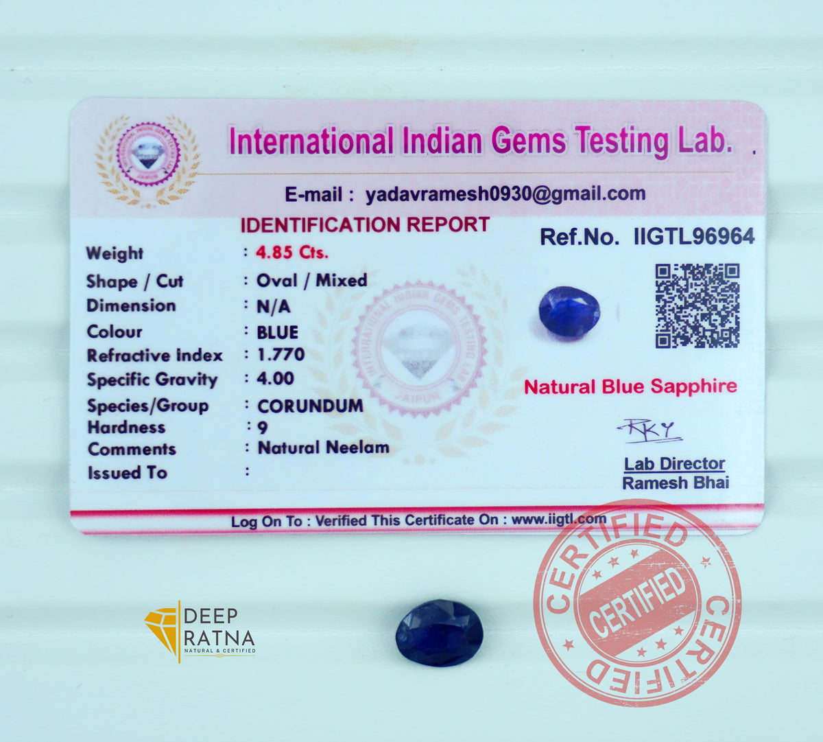 Blue Sapphire 4.85 Carat (5.33 Ratti) Thailand Premium
