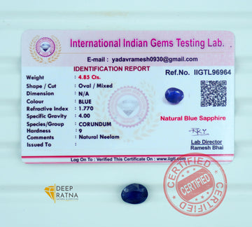 Blue Sapphire 4.85 Carat (5.33 Ratti) Thailand Premium