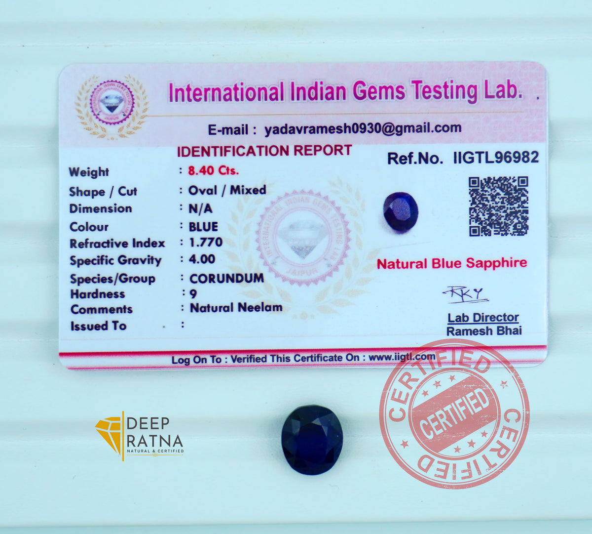 Blue Sapphire 8.40 Carat (9.24 Ratti) Thailand Premium
