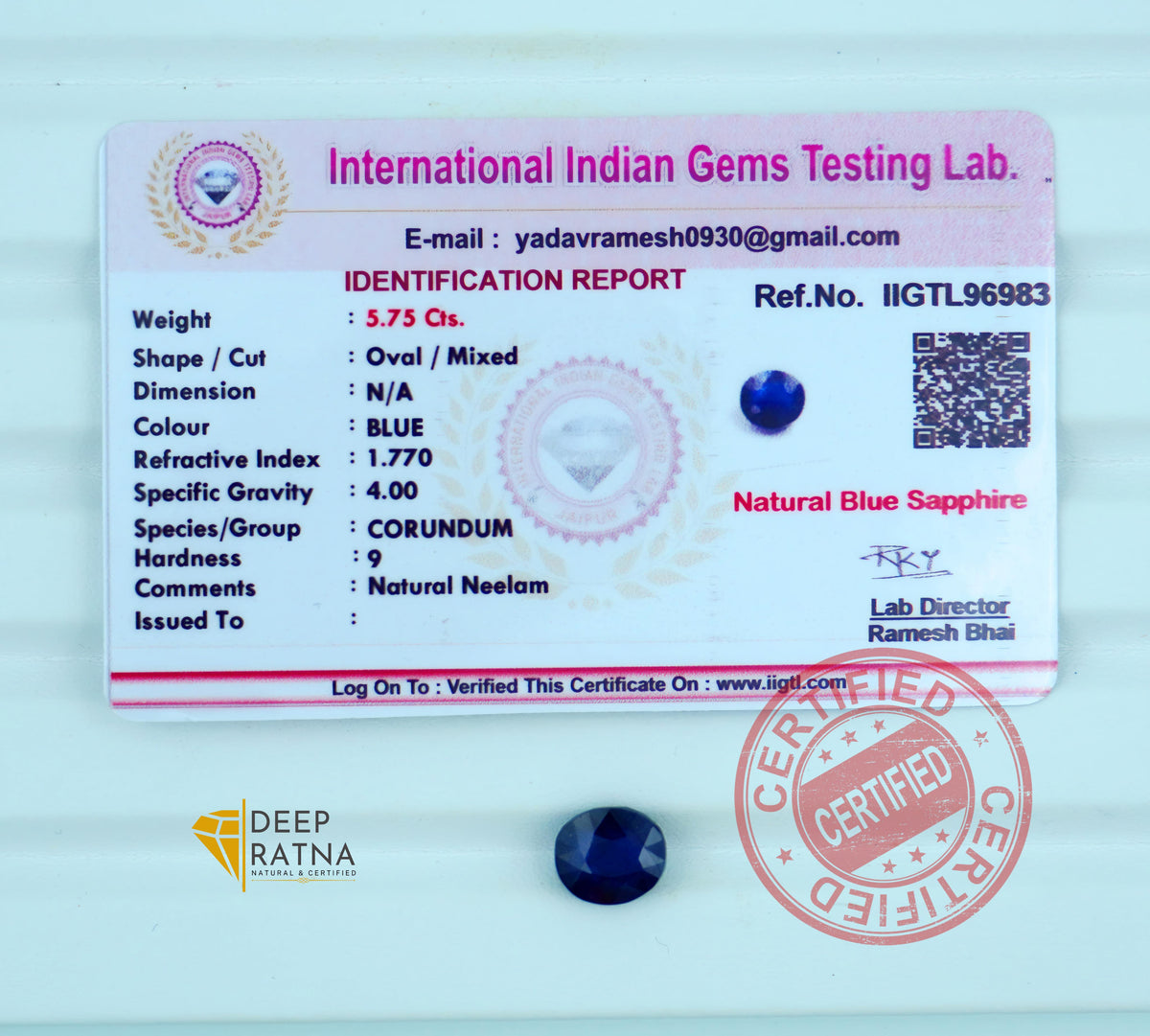 Blue Sapphire 5.75 Carat (6.32 Ratti) Thailand Premium