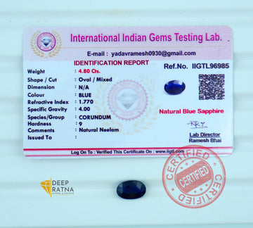 Blue Sapphire 4.80 Carat (5.28 Ratti) Thailand Premium