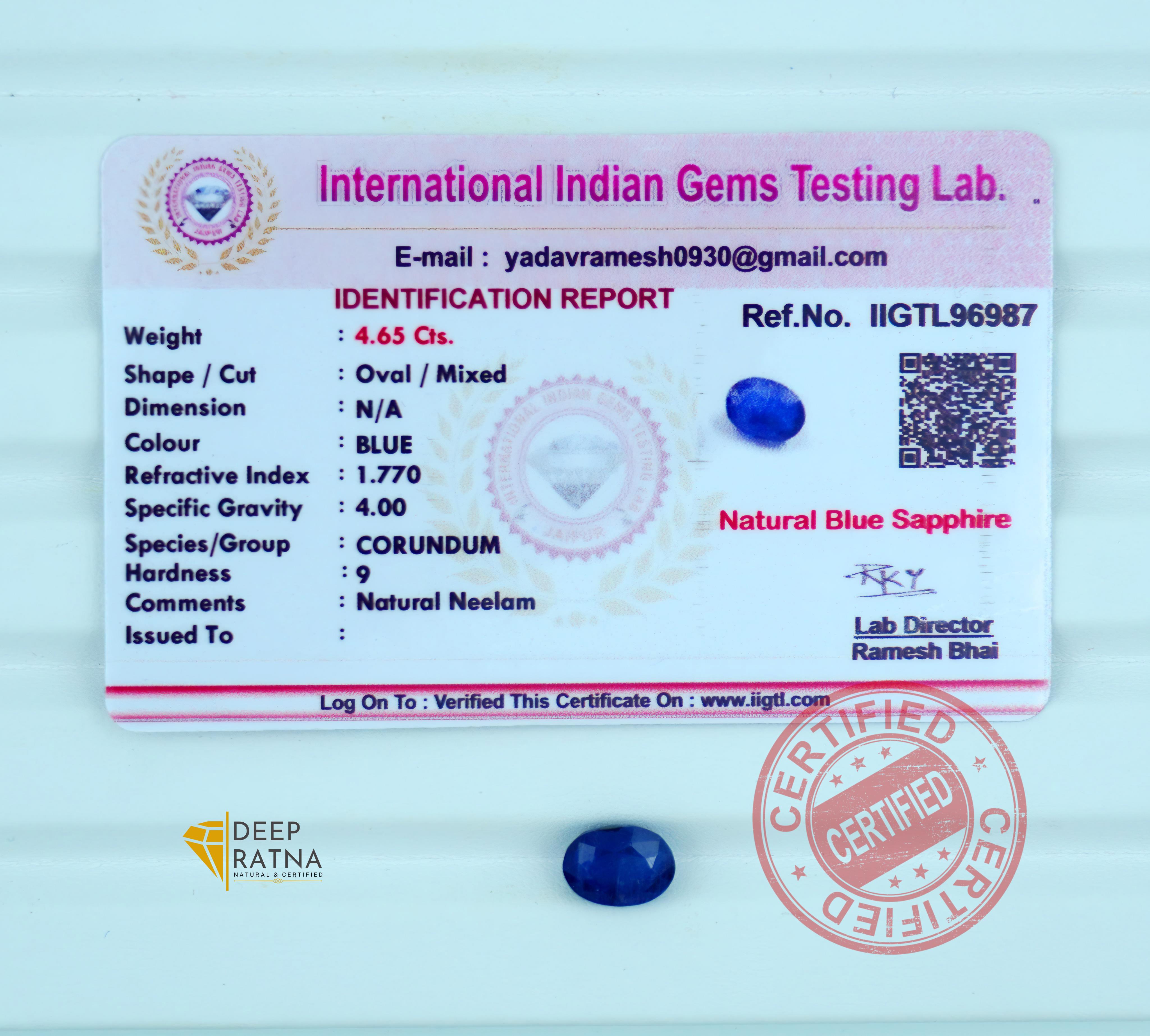 Blue Sapphire 4.65 Carat (Thailand) Exclusive