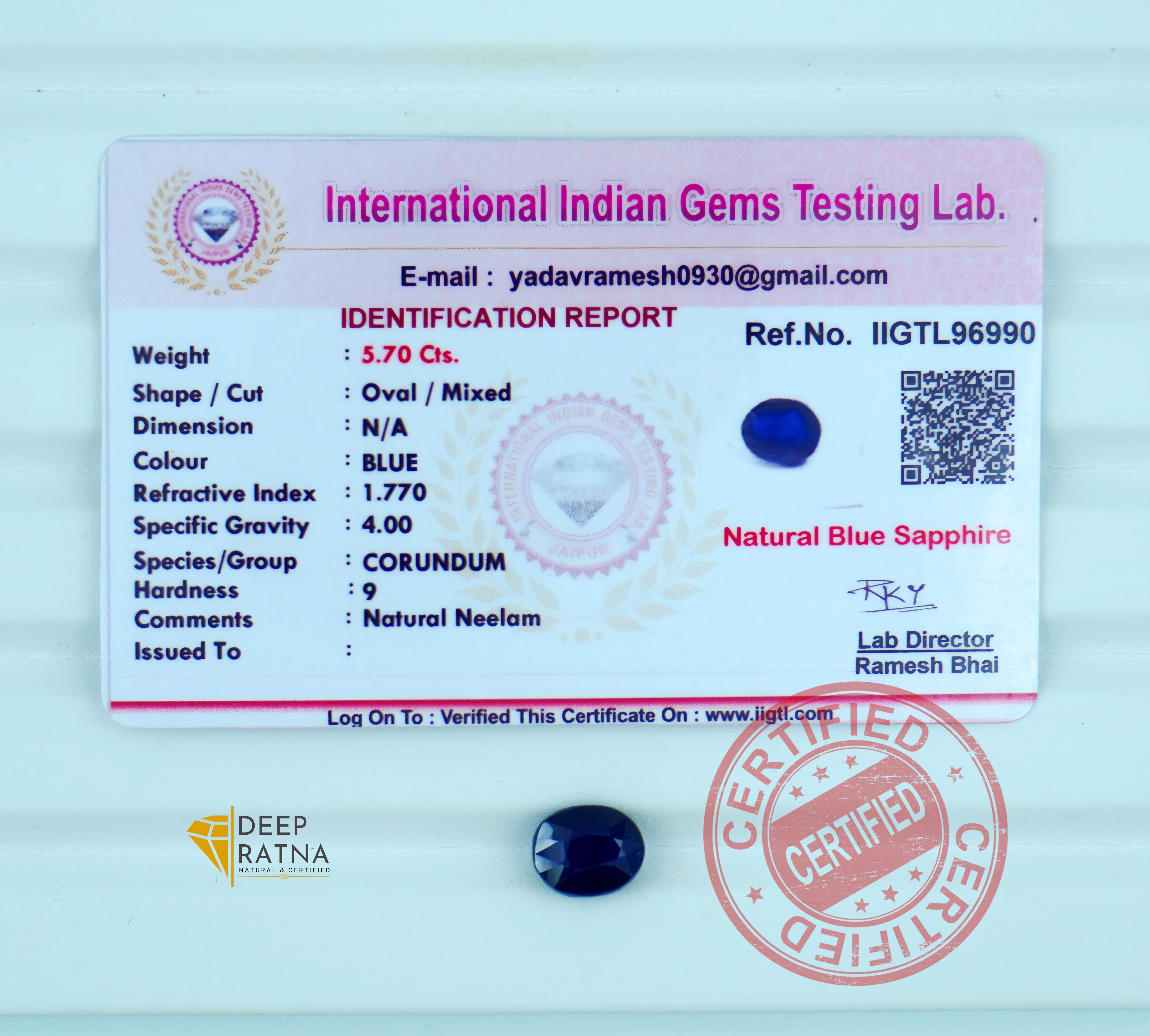 Blue Sapphire 5.70 Carat (Thailand) premium