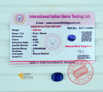 Blue Sapphire 4.60 Carat (5.06 Ratti) Thailand Exclusive